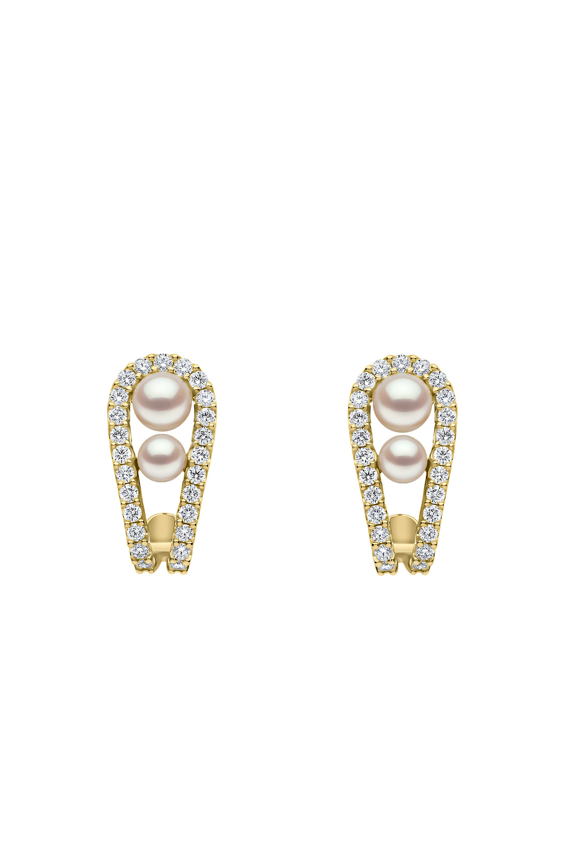 Sleek Earrings, 18K Gold, Diamonds & Pearls