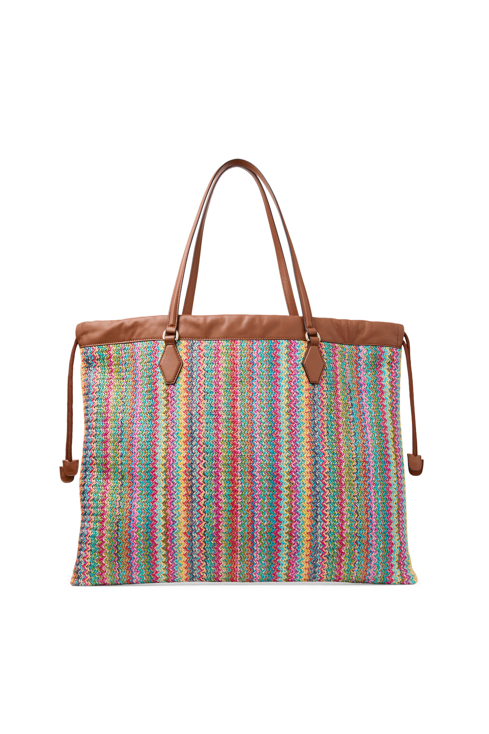 Chevron Raffia Drawstring Tote Bag