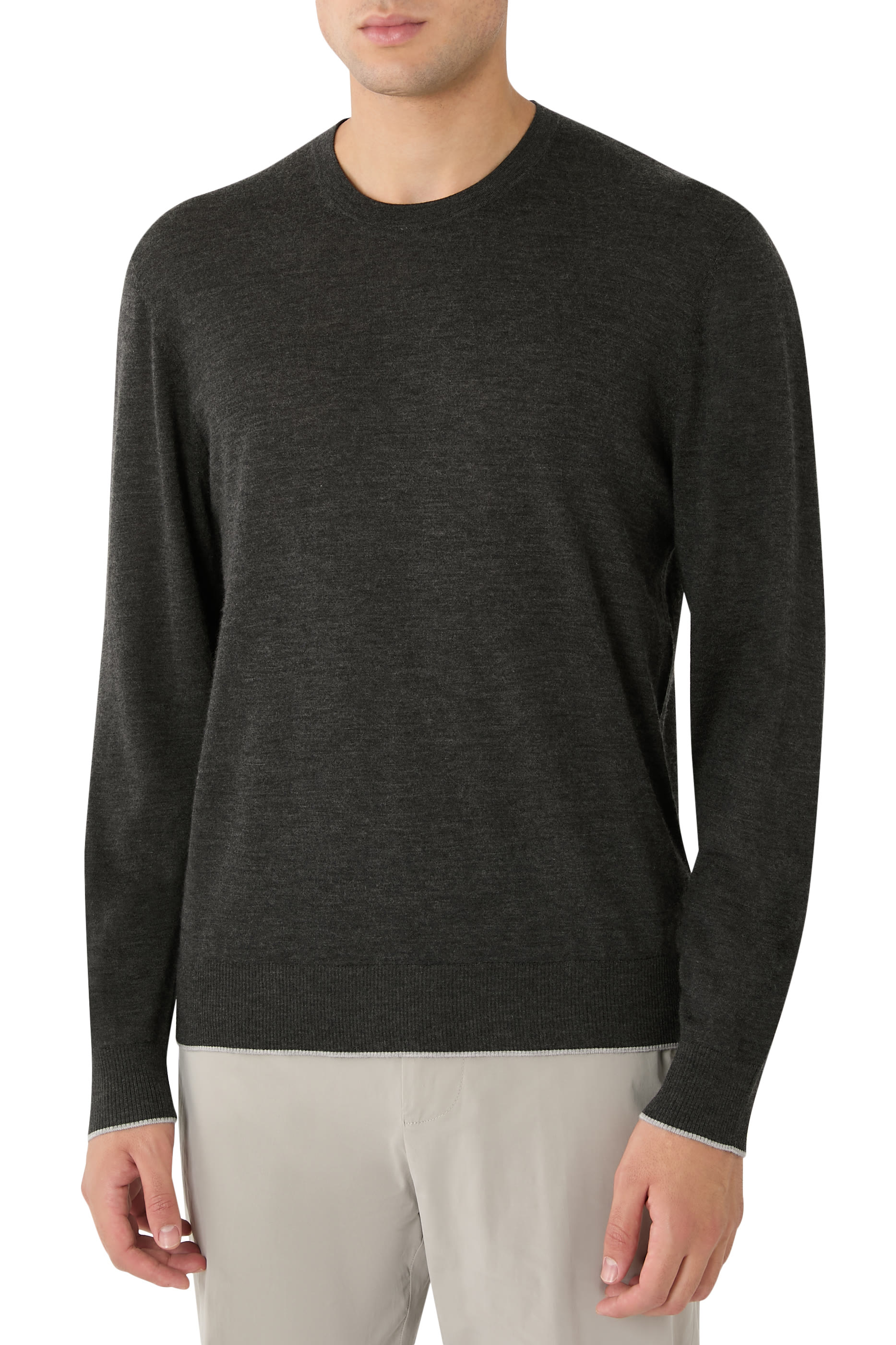 Ultrafine Cashmere Tipped Crew Neck