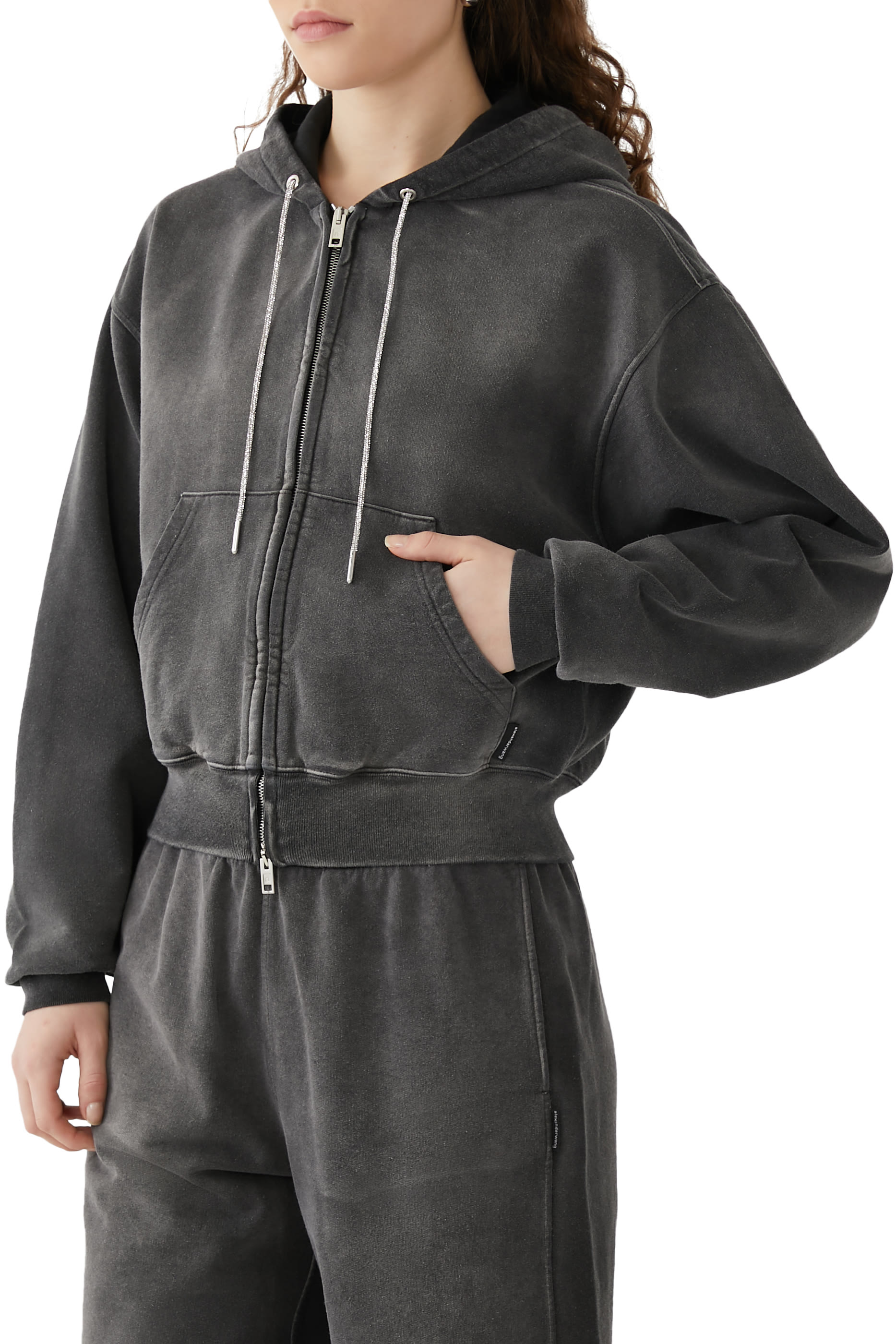 Crystal Hotfix Drawcord Crop Hoodie