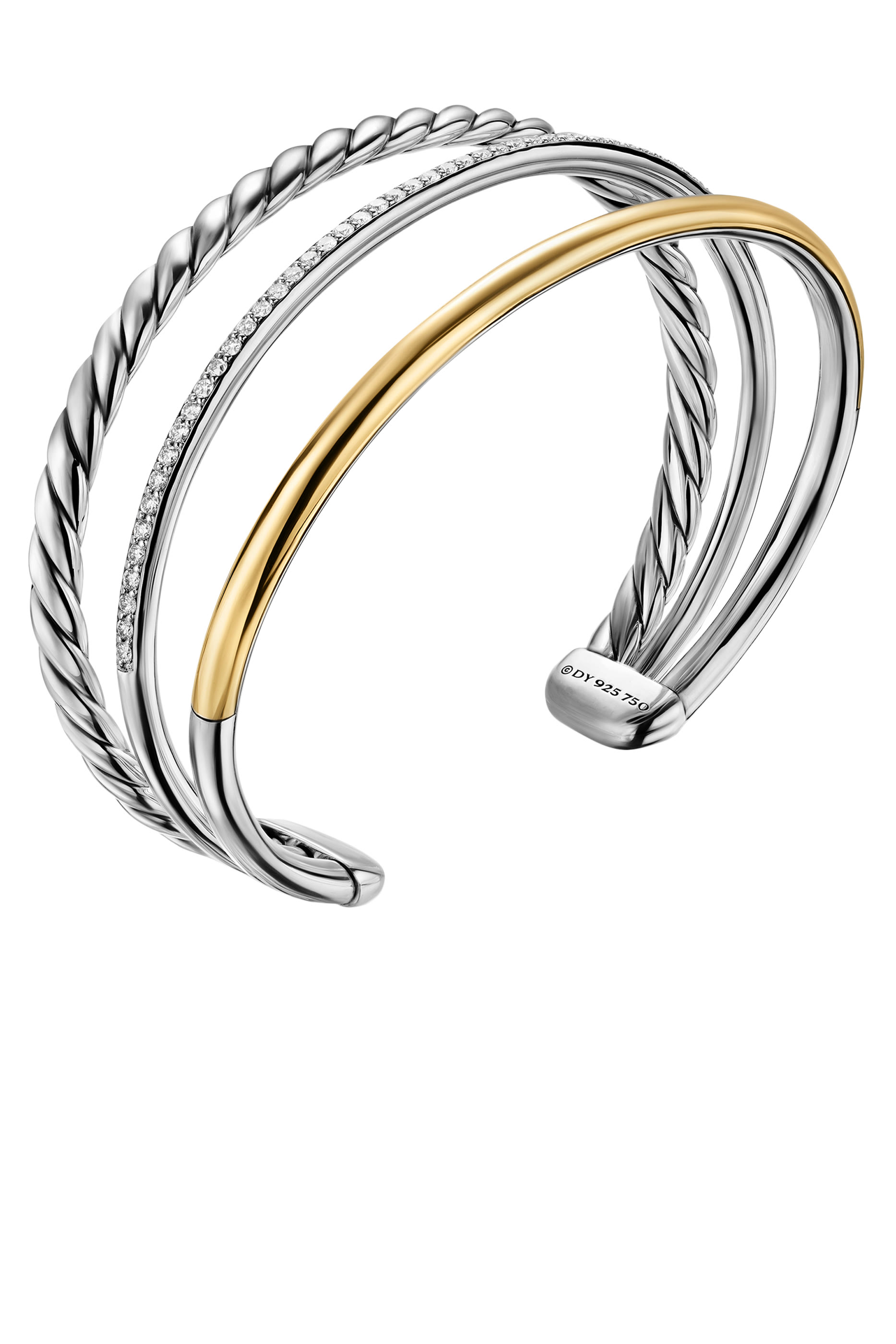 DY Mercer® Three Row Cuff Bracelet, Sterling Silver with 18k Yellow Gold & Diamonds