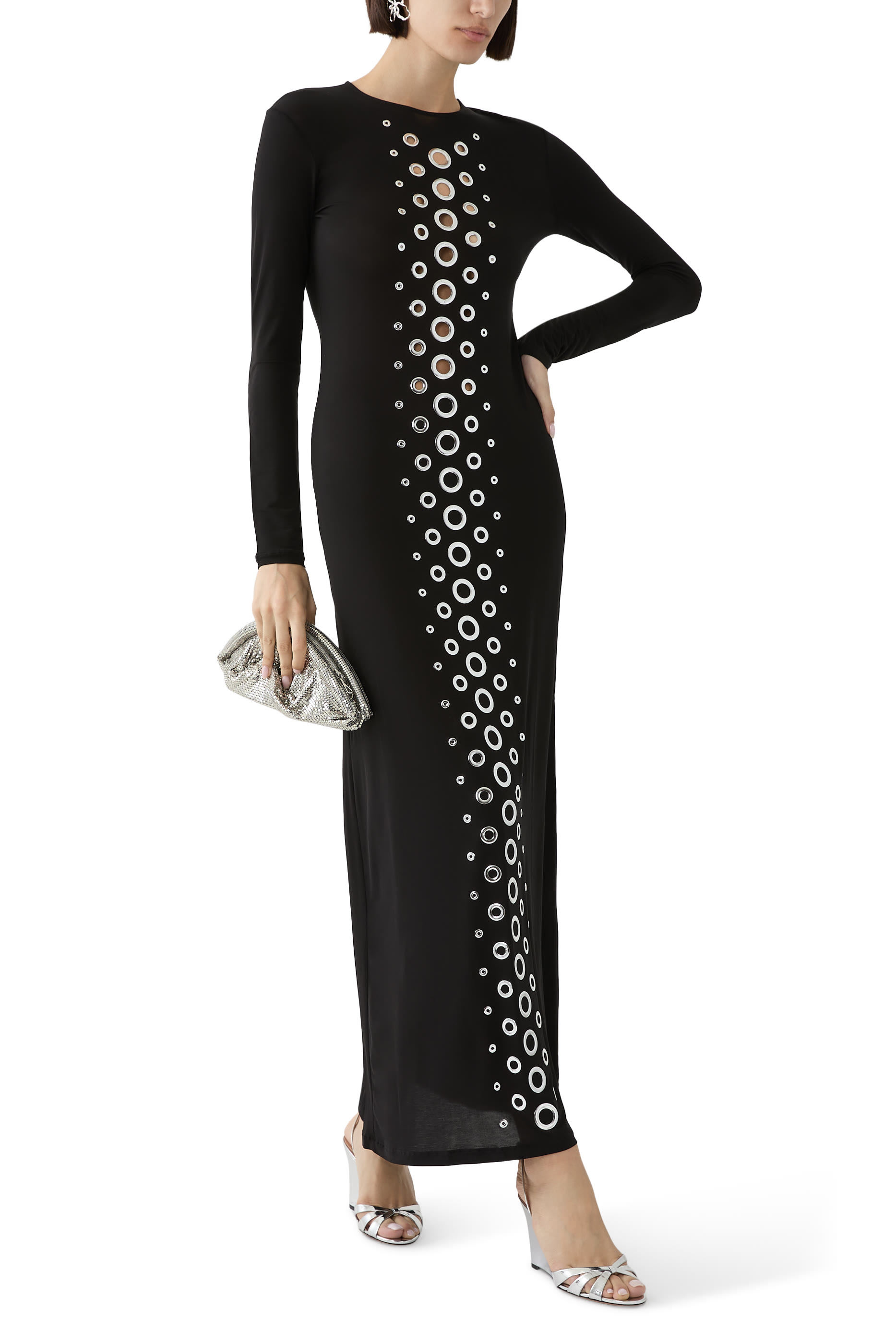  Silver Eyelet Long Dress