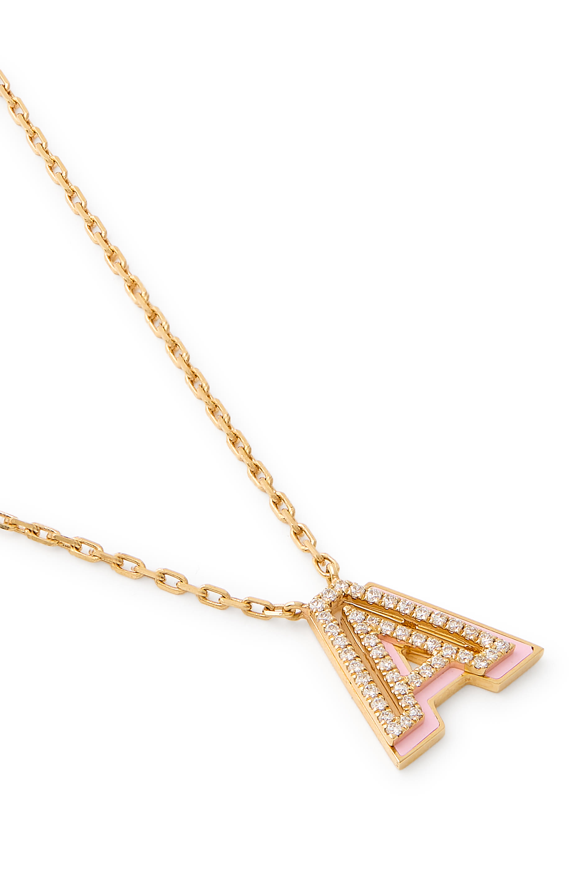 Letter &lsquo;A&rsquo; Mini Necklace, 18k Yellow Gold & Enamel, Diamonds