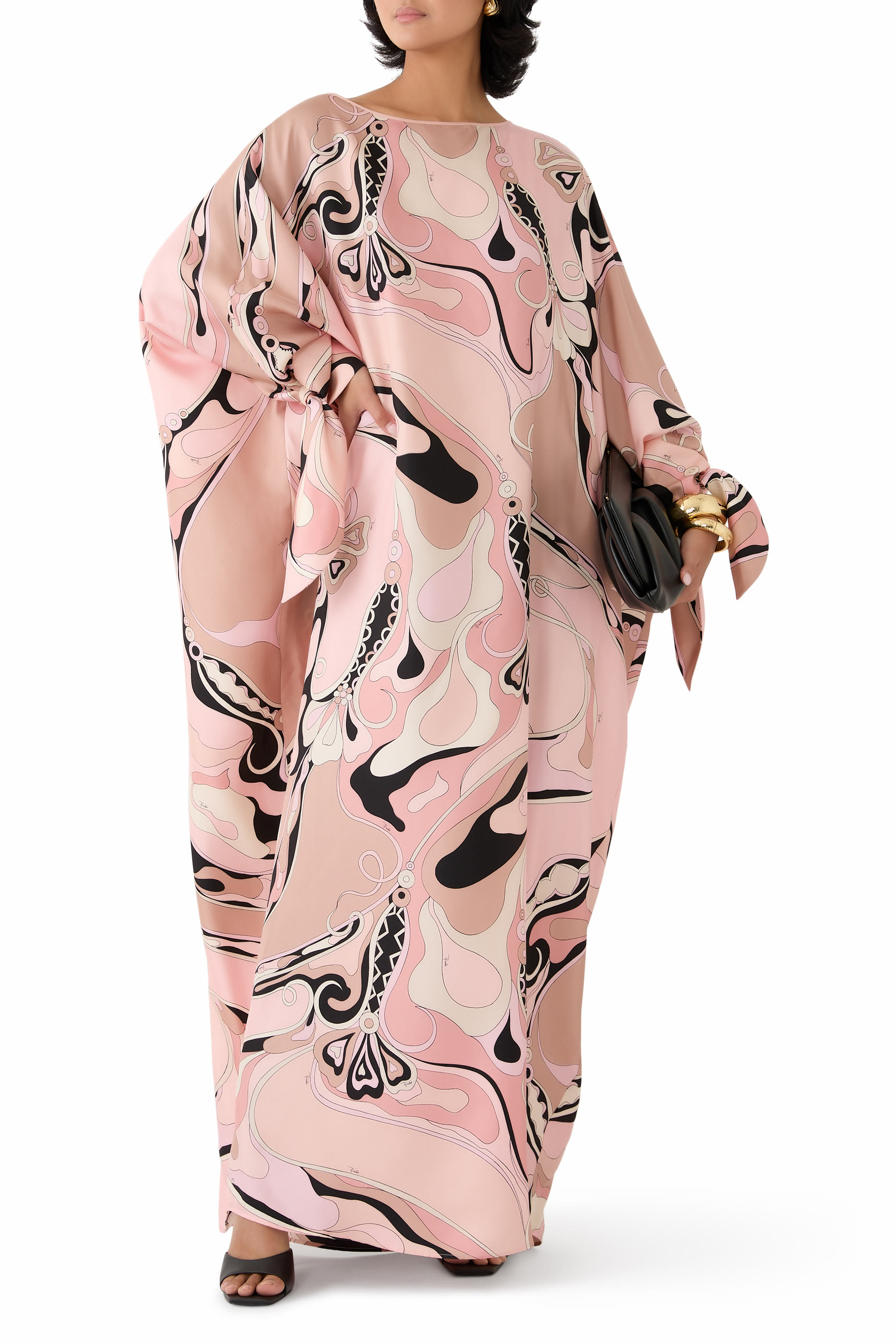 Orchidee Print Silk Twill Kaftan