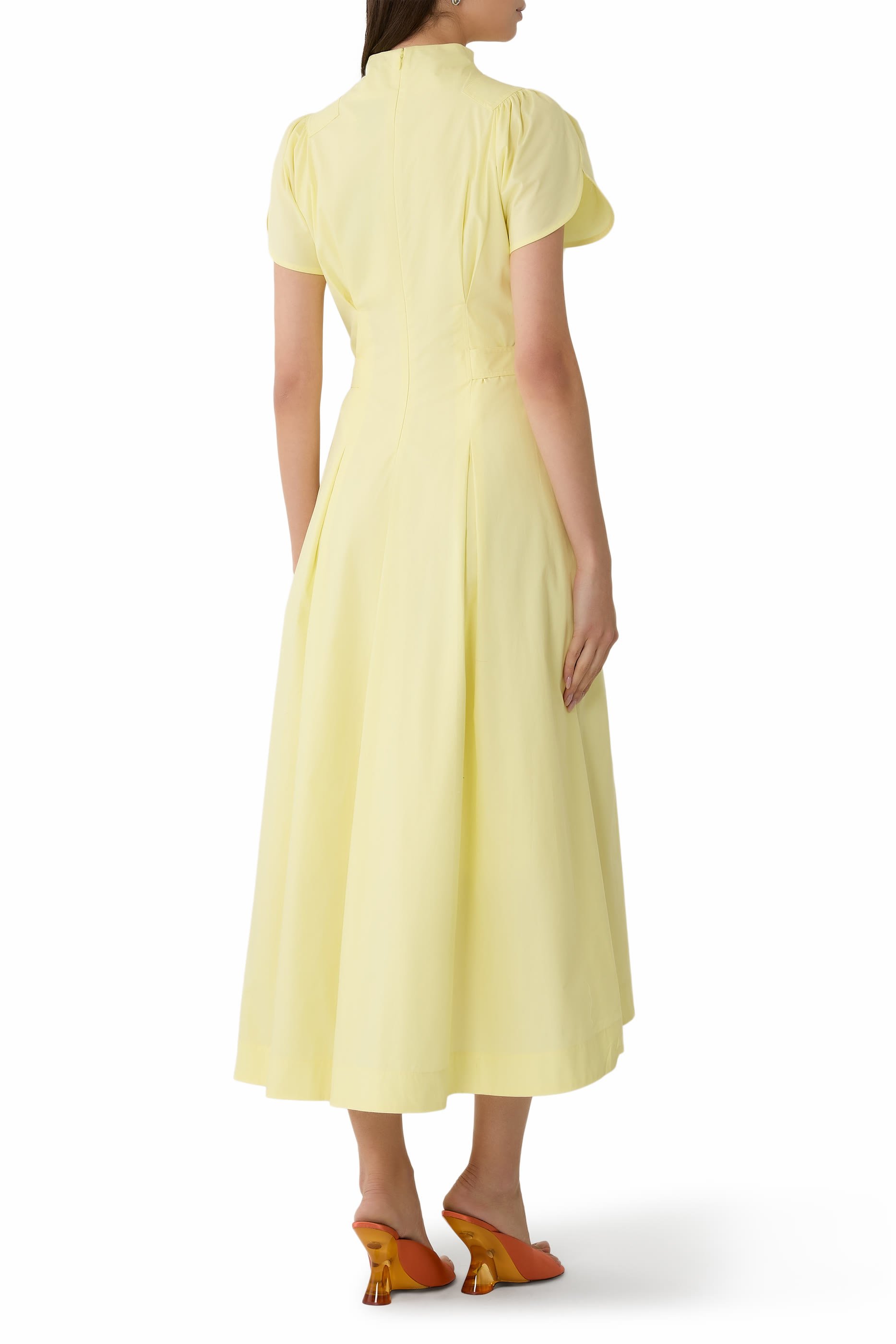 Puff Sleeves Side-Tie Midi Dress