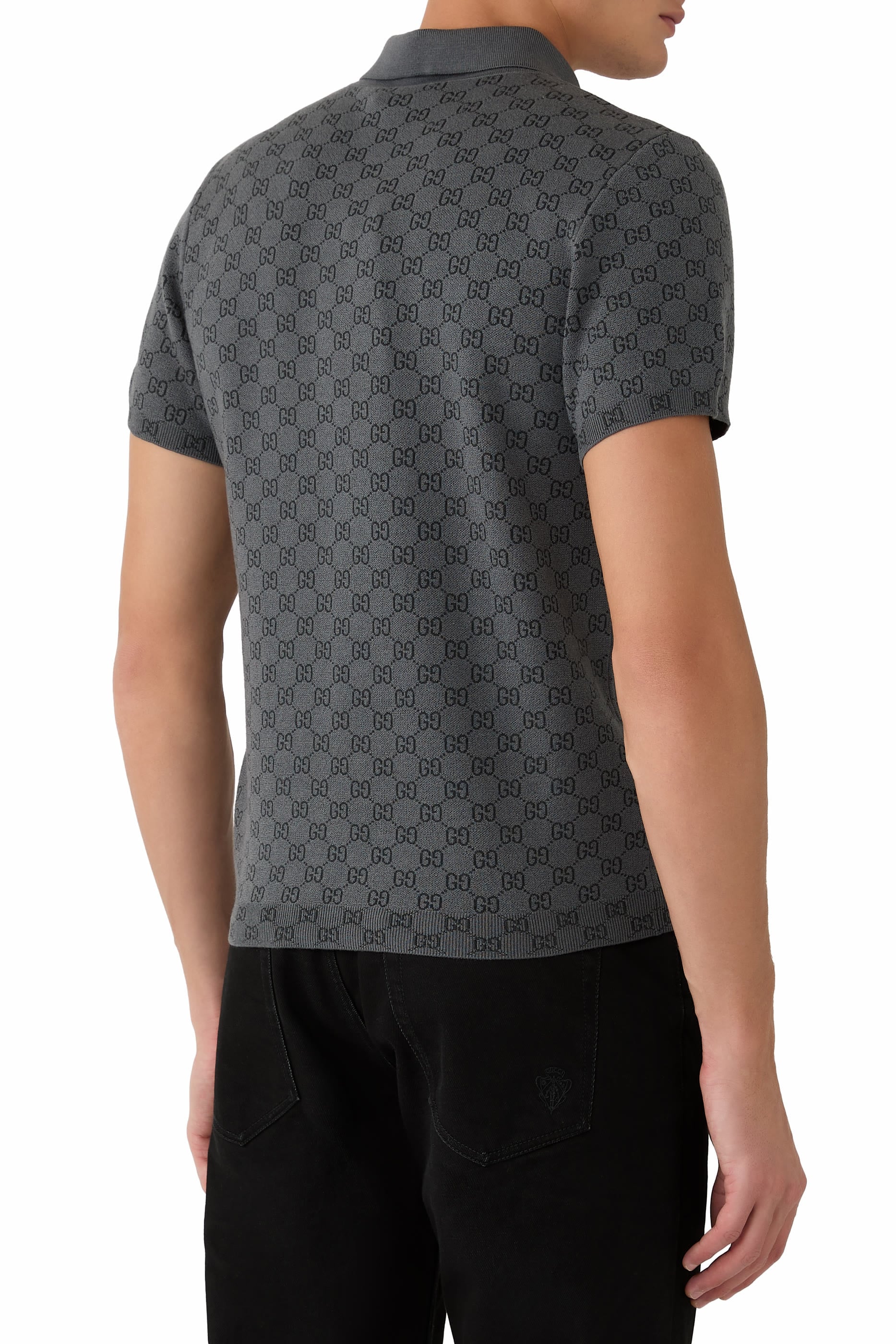 GG Wool Silk Jacquard Polo Shirt