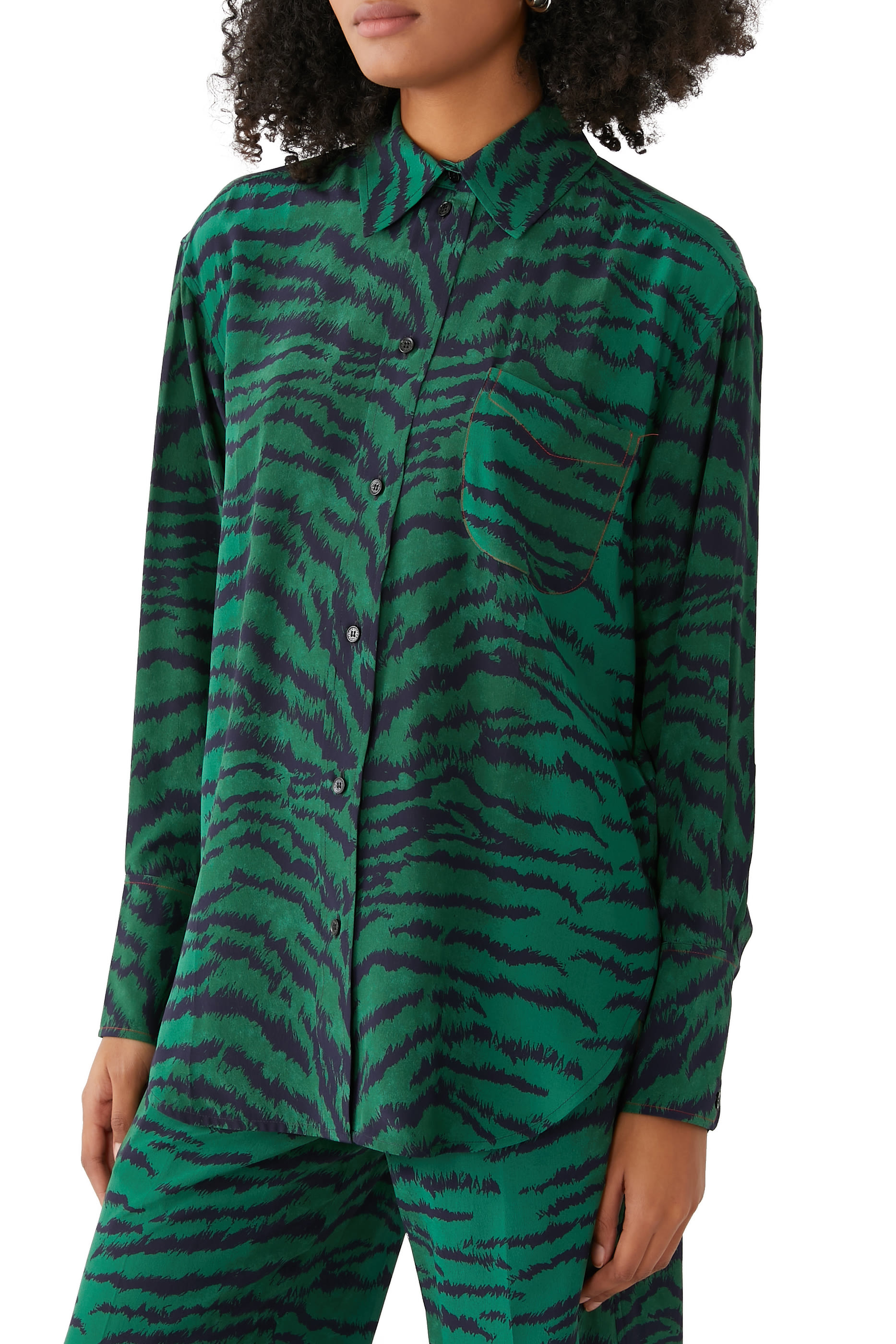 Tiger Print Pajama-Style Silk Shirt