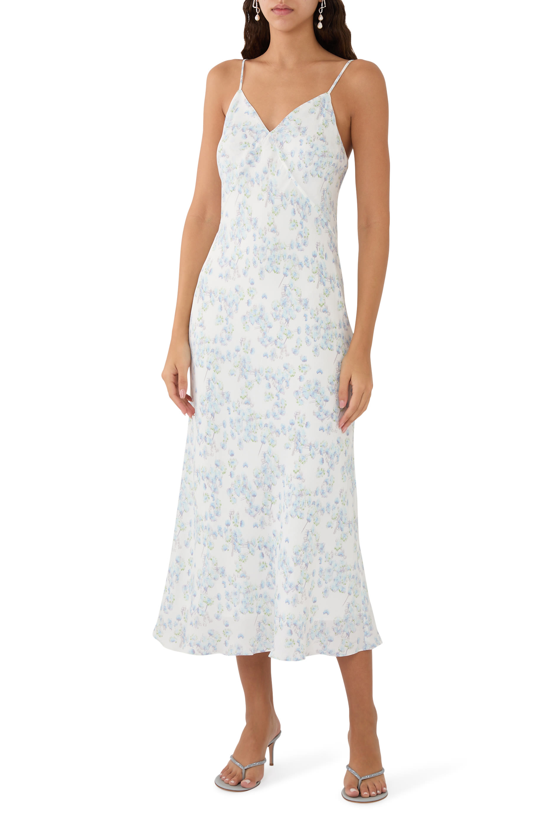 Slip Dress in Floral Satin Georgette