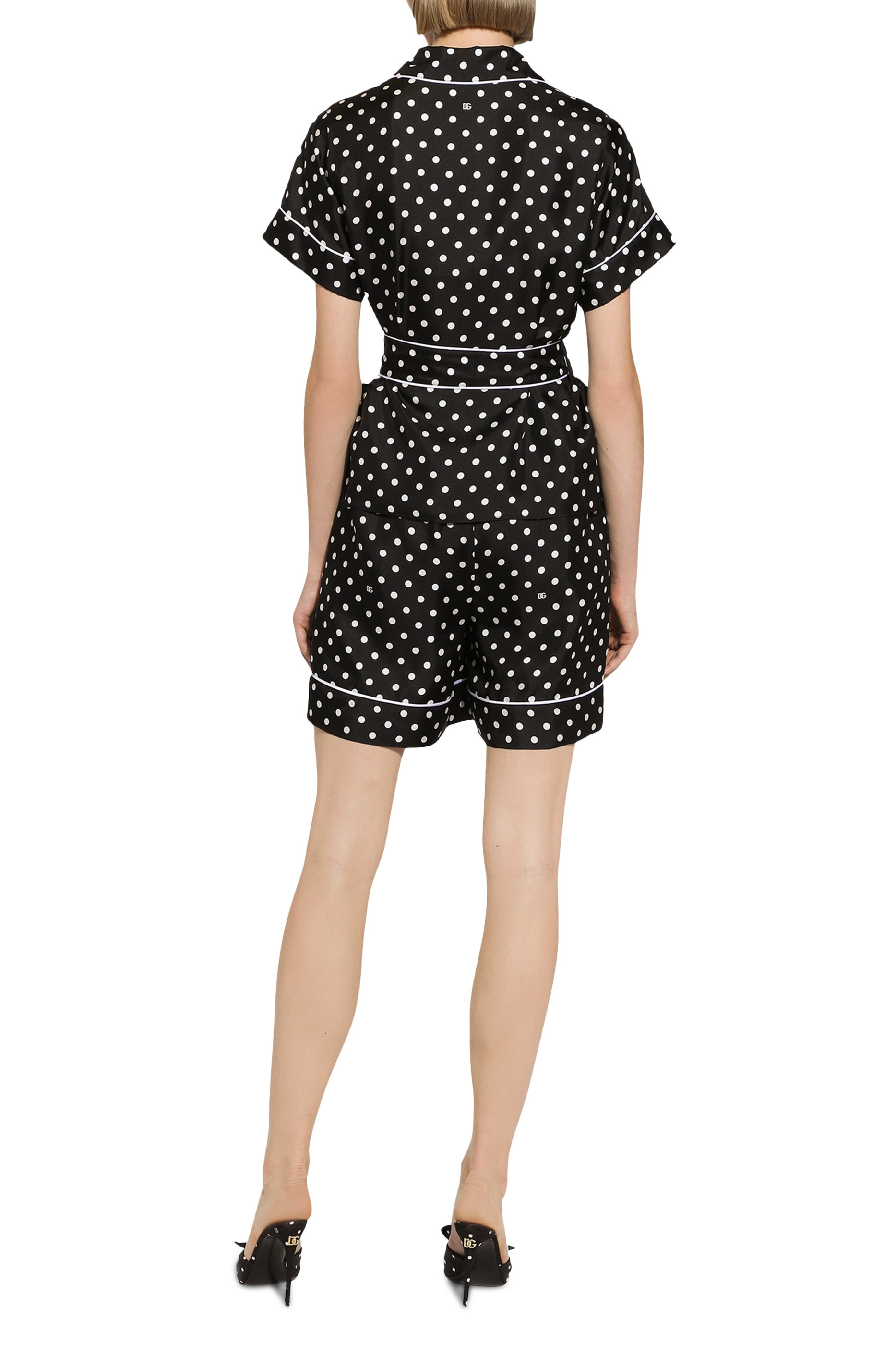 Polka-Dot Print Silk Pajama Shorts