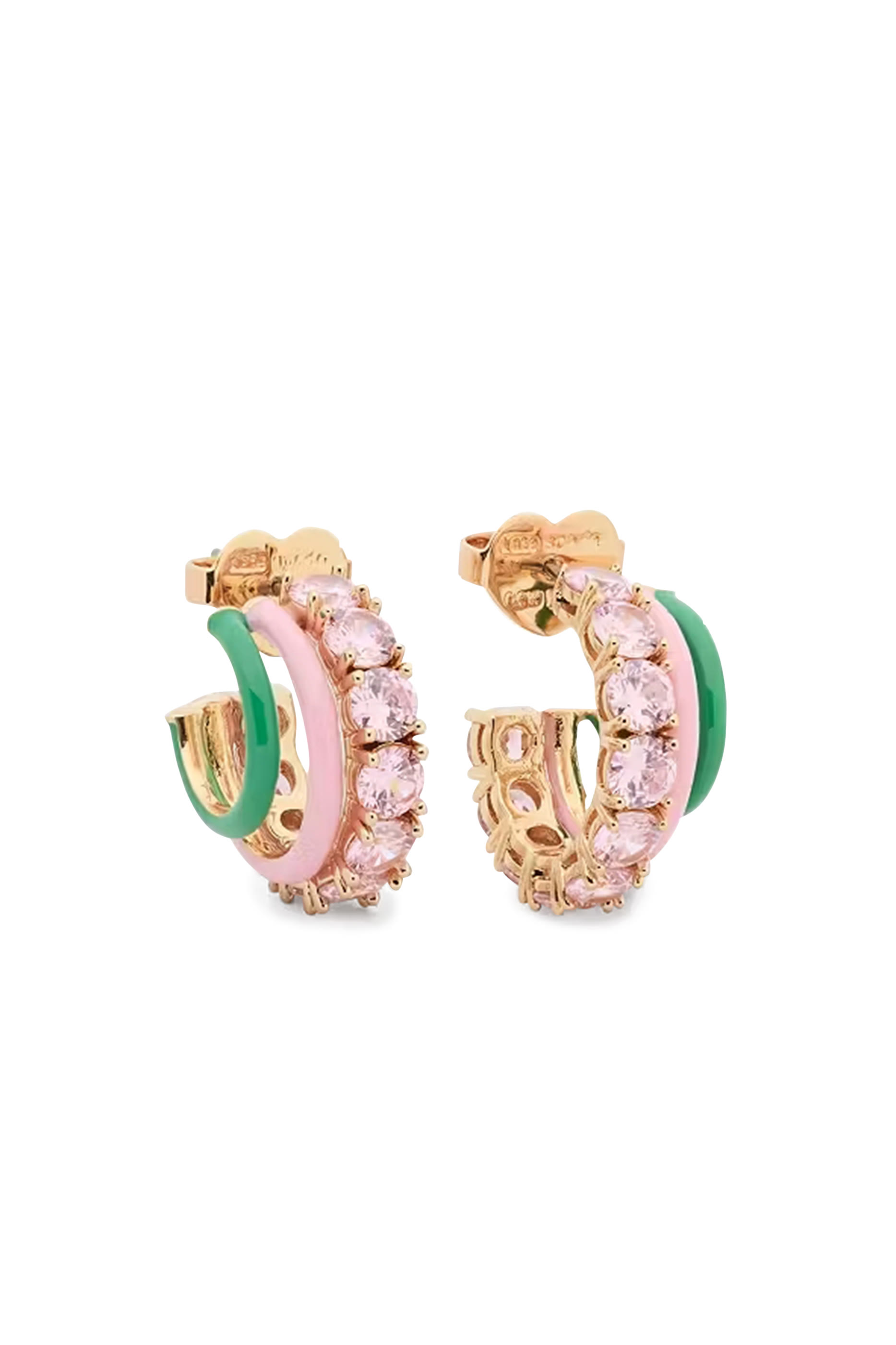 Hint of Shimmer Stacking Huggies, Brass & Cubic Zirconia, Enamel, Titanium Posts