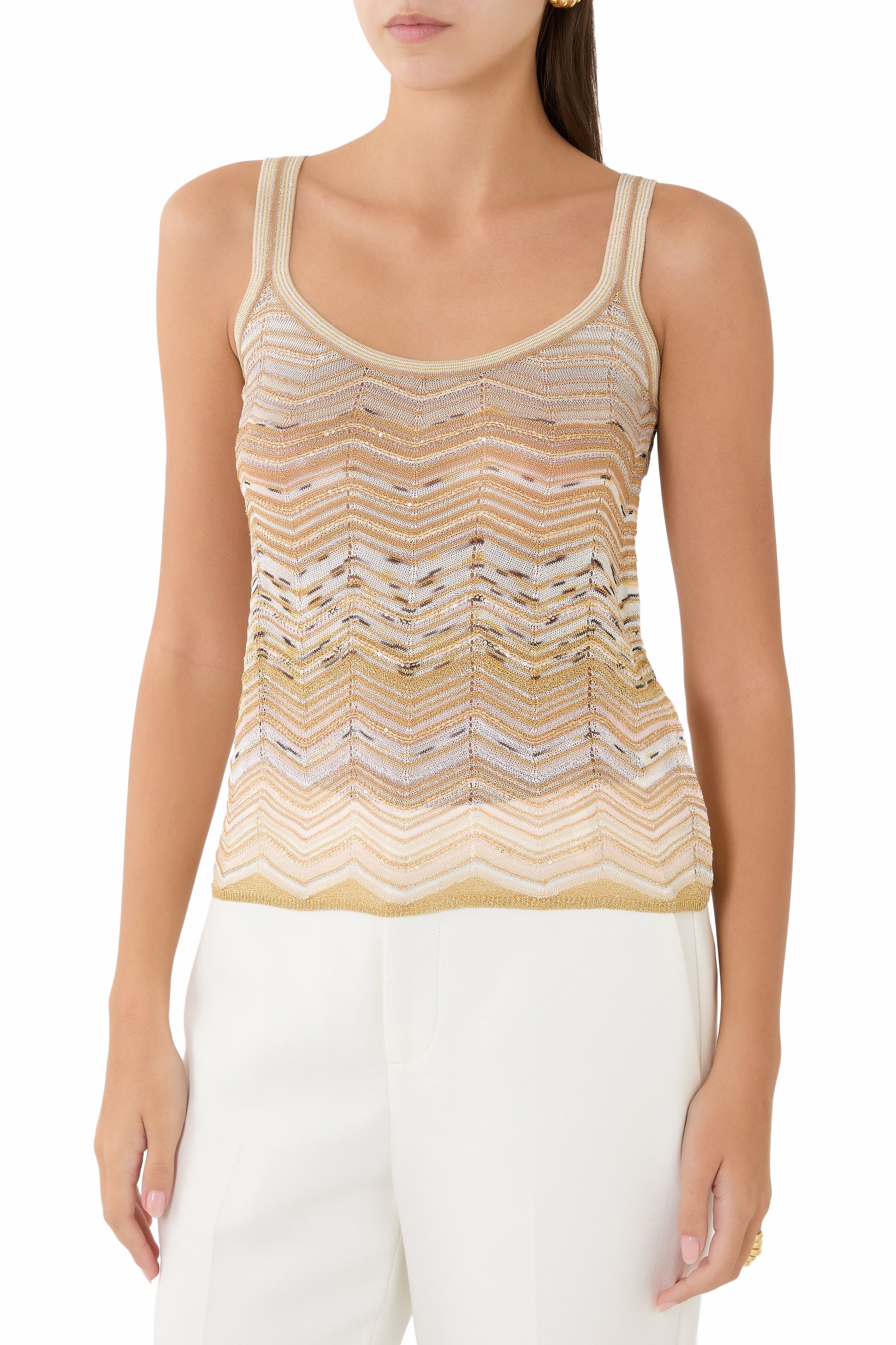 Chevron Lam&eacute; Viscose Sleeveless Crewneck Top 
