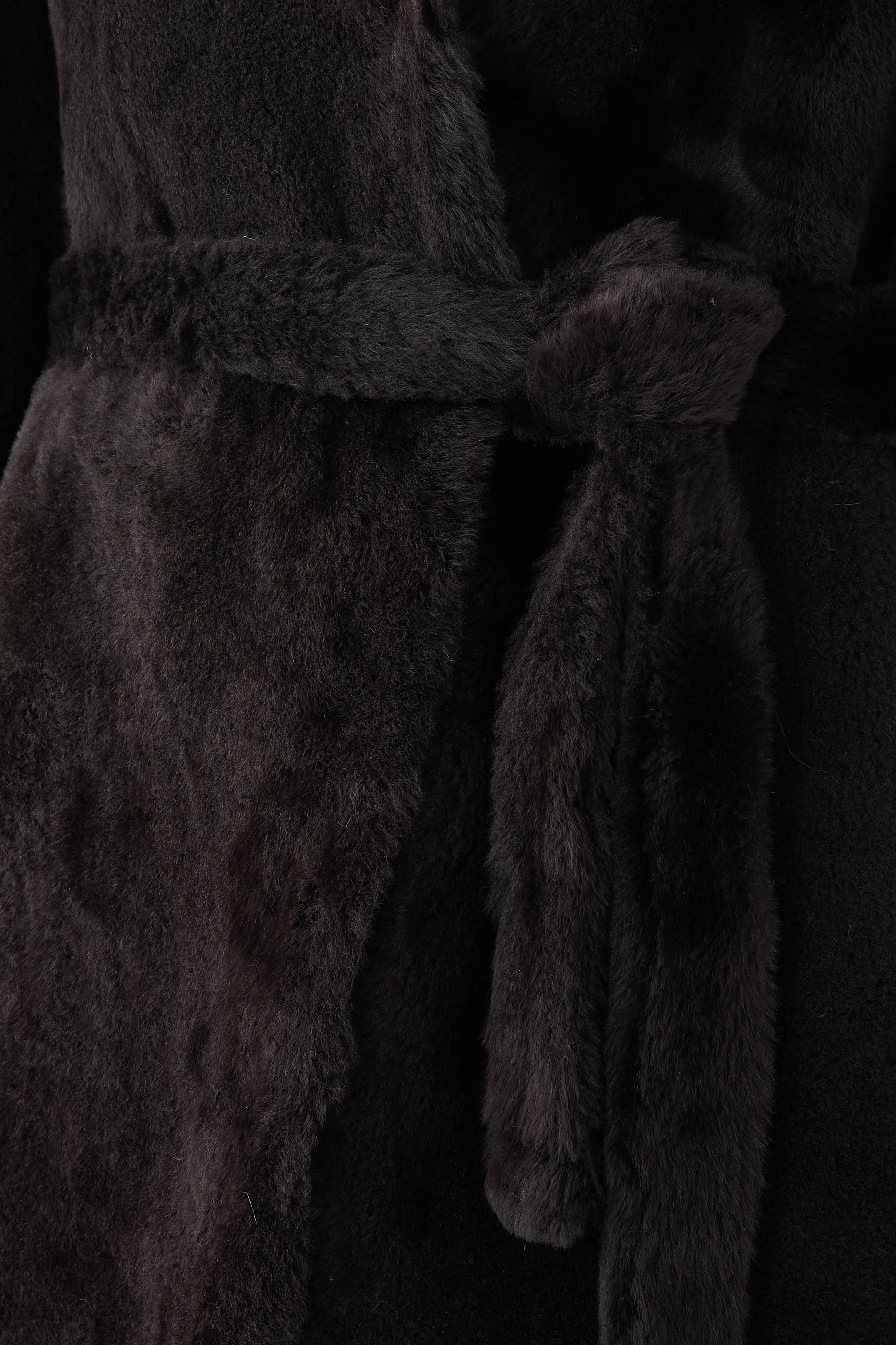 Long Reversible Belted Shearling Coat