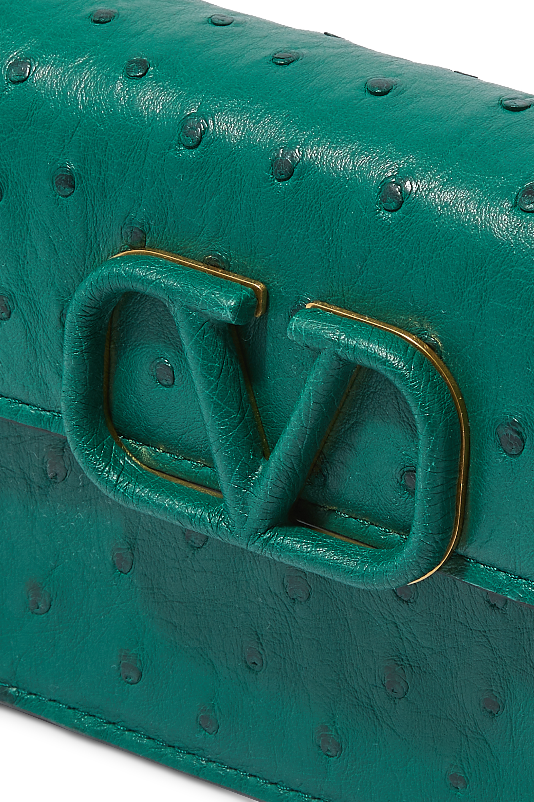 Valentino Garavani V Sling Ostrich Leather Wallet on Chain