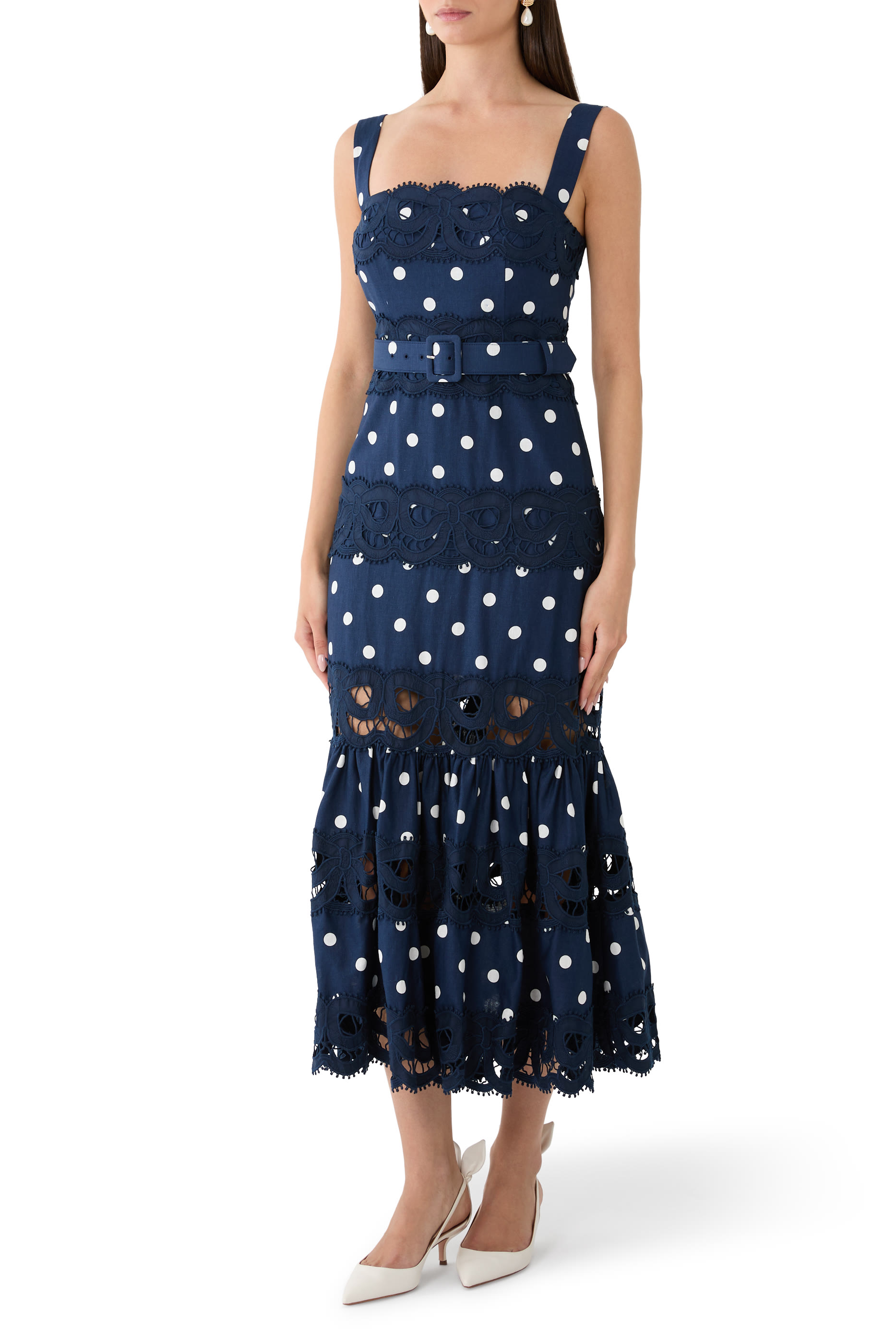 Polka Dot Linen Midi Dress 