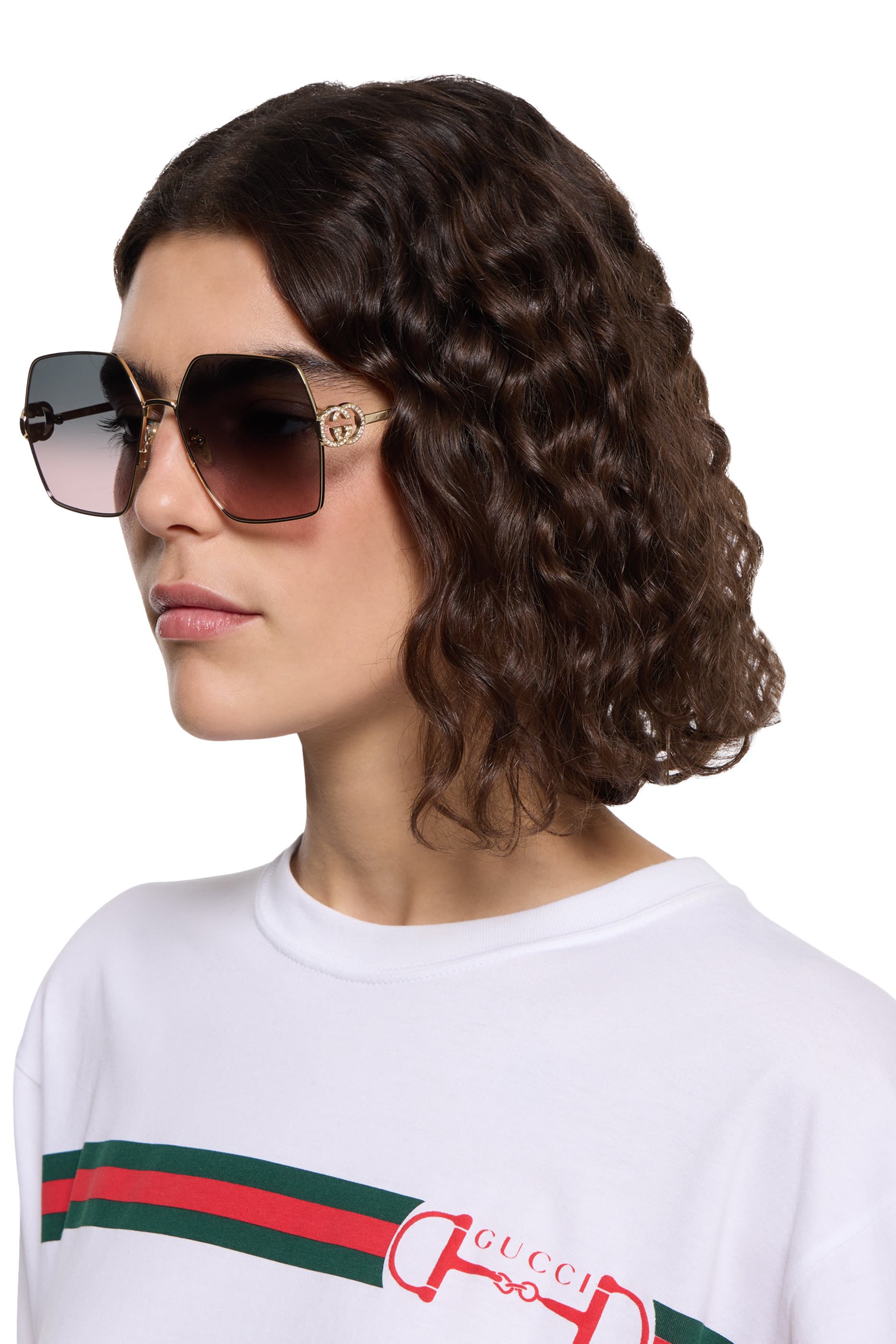 Crystal Interlocking G Oval Frame Sunglasses