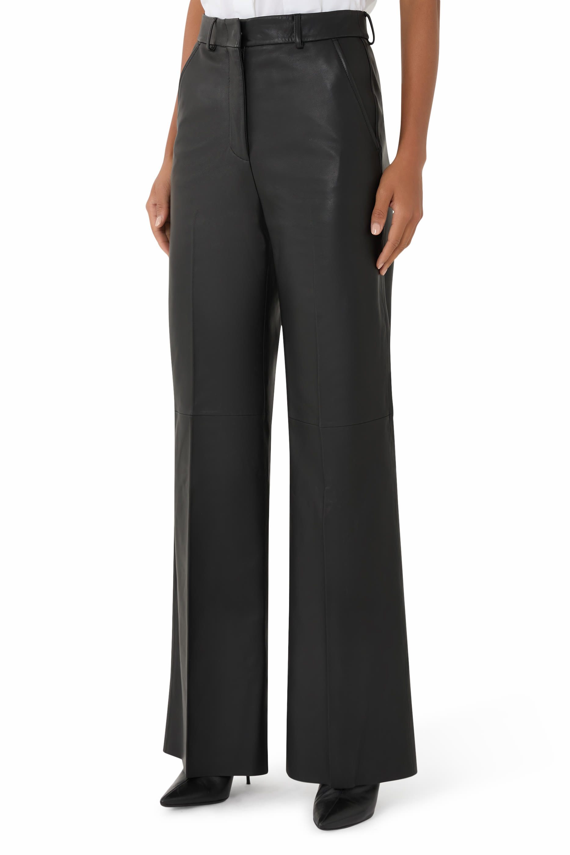 Glove-Quality Lambskin Nappa Leather Palazzo Trousers