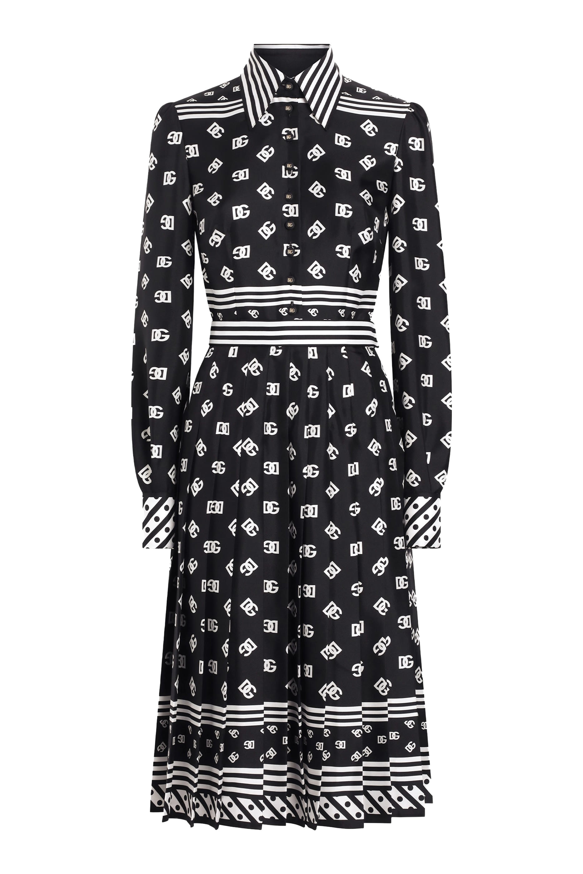 Twill Calf-Length Shirt Dress with All-Over DG Logo Print