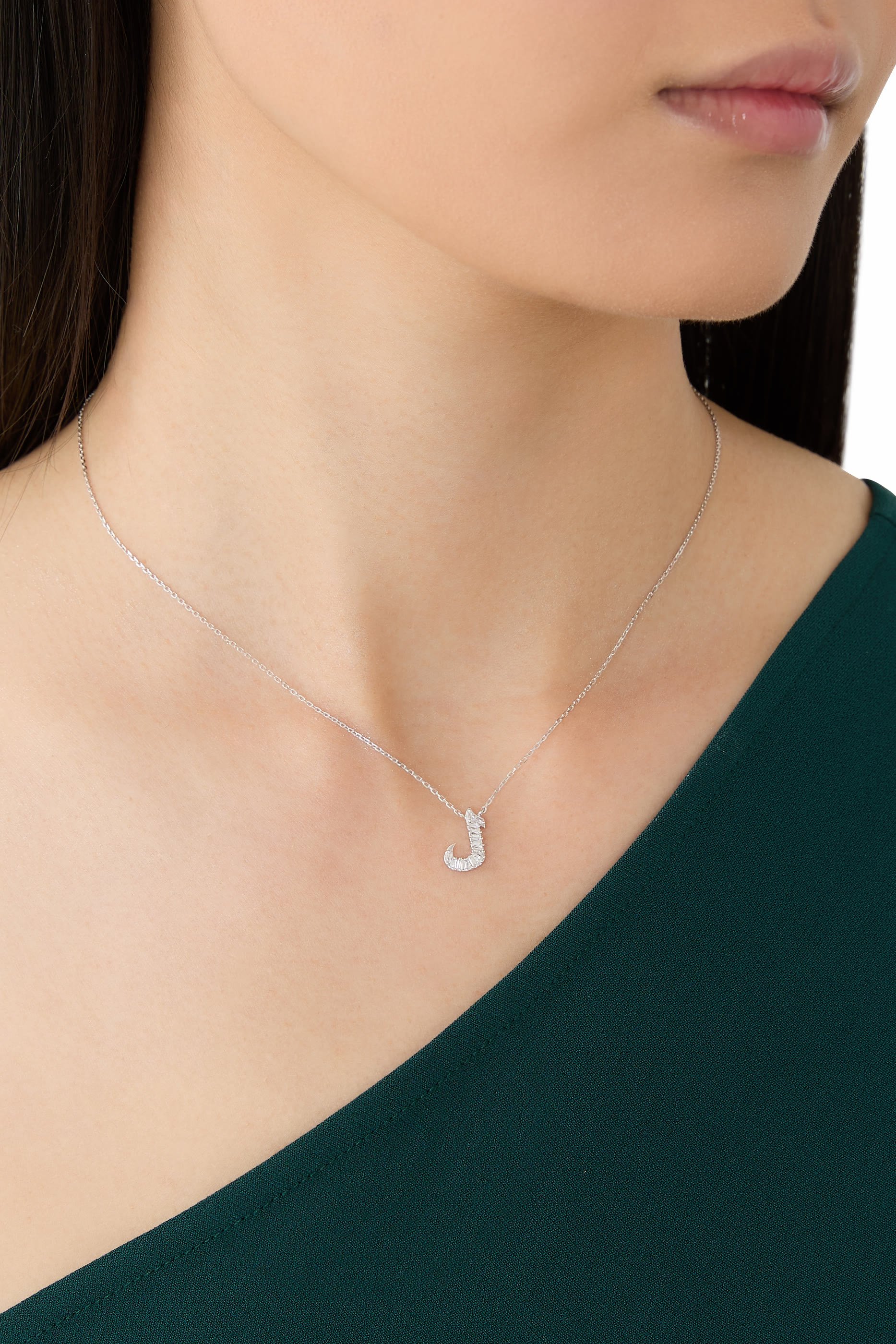 Oula Letter Chain Pendant, 18k White Gold & Diamonds