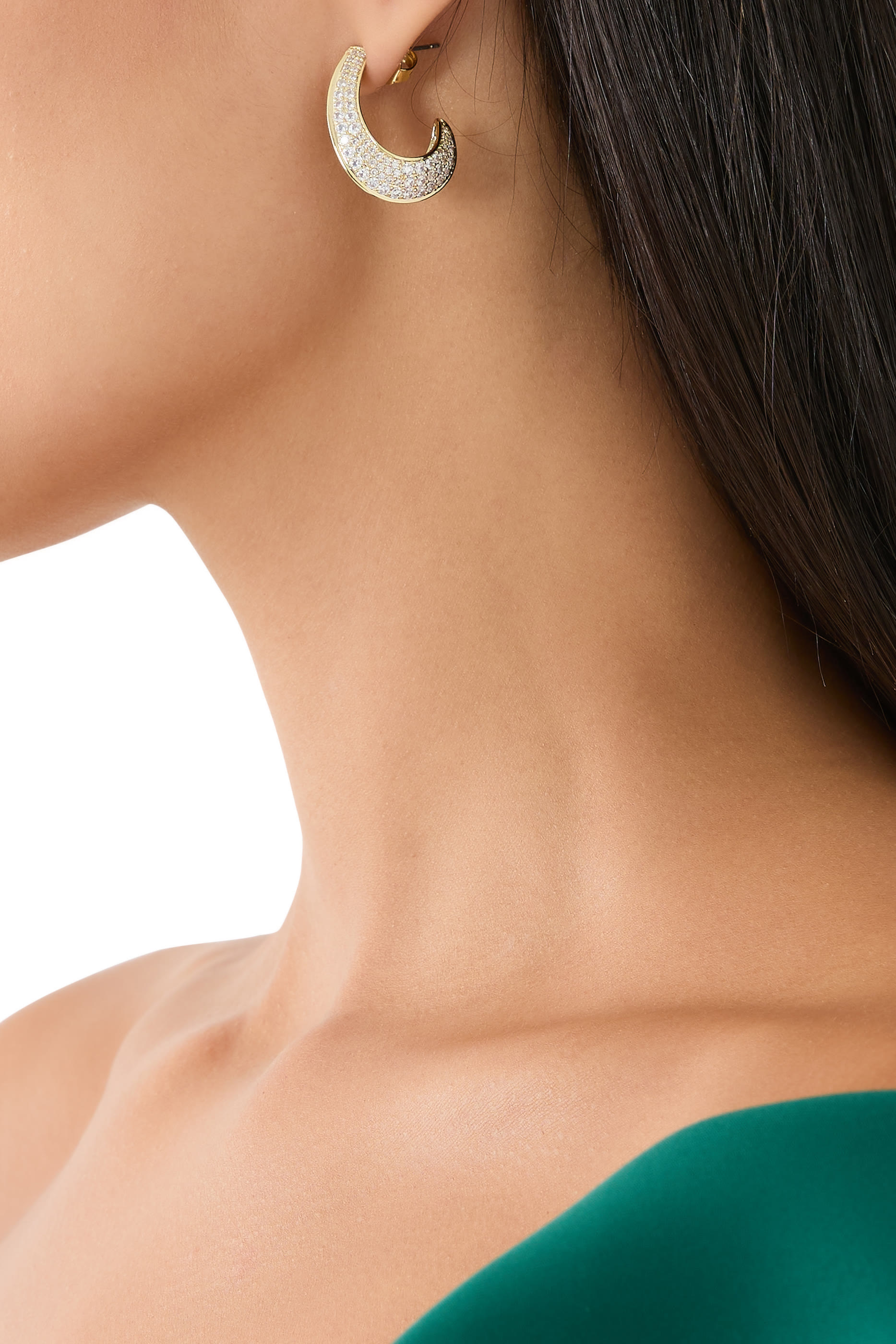 Modern Pave CZ Half Hoop Earrings