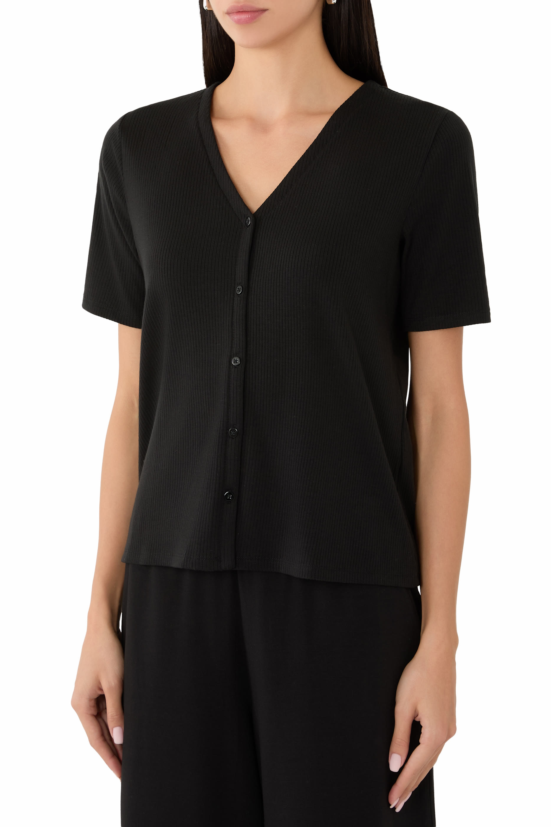 Ribbed Knit V-Neck Top