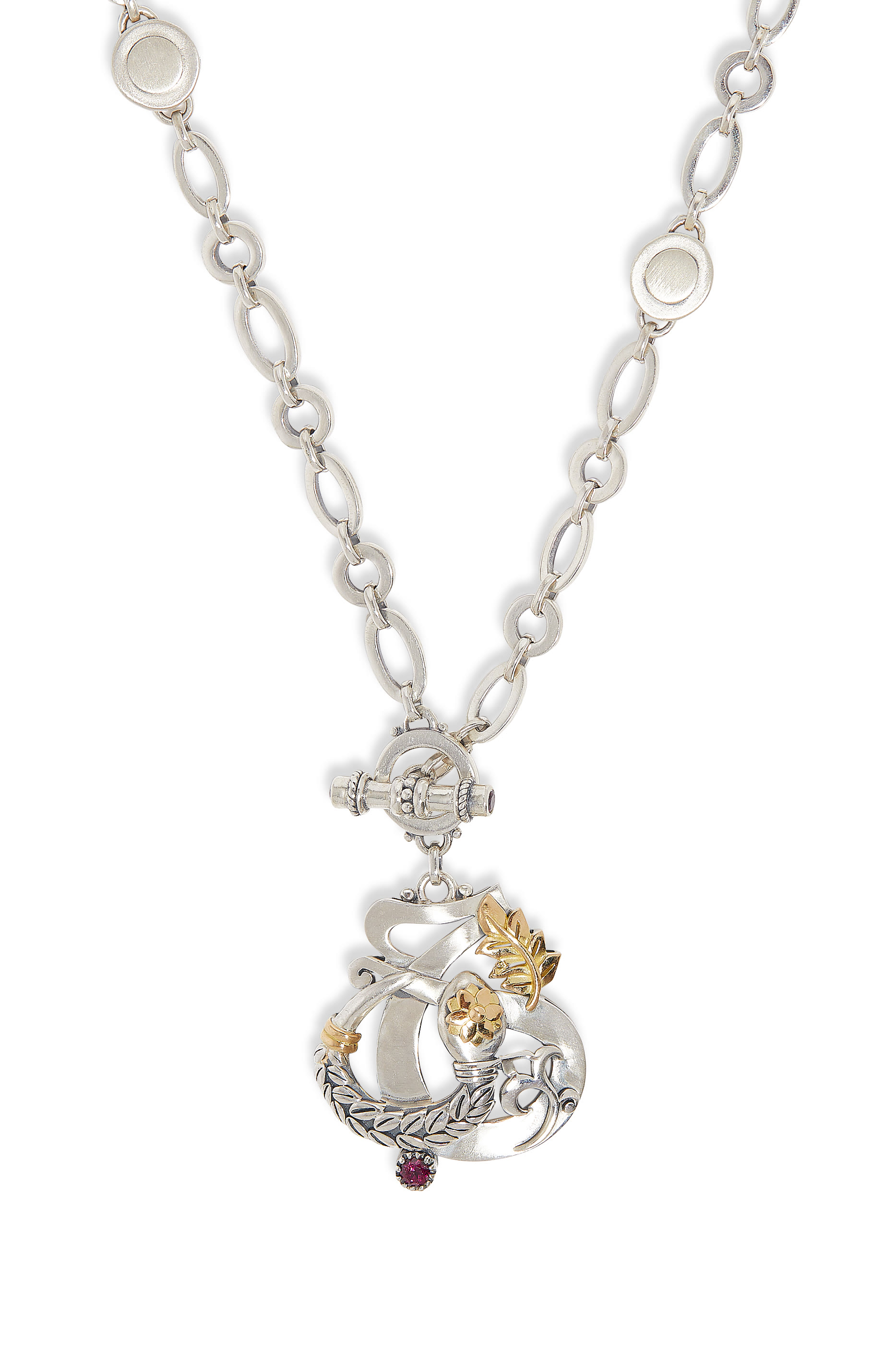 Love and Rebirth Multi-way Necklace, 18k Gold with Sterling Silver, Rhodolite, Garnet, Turquoise