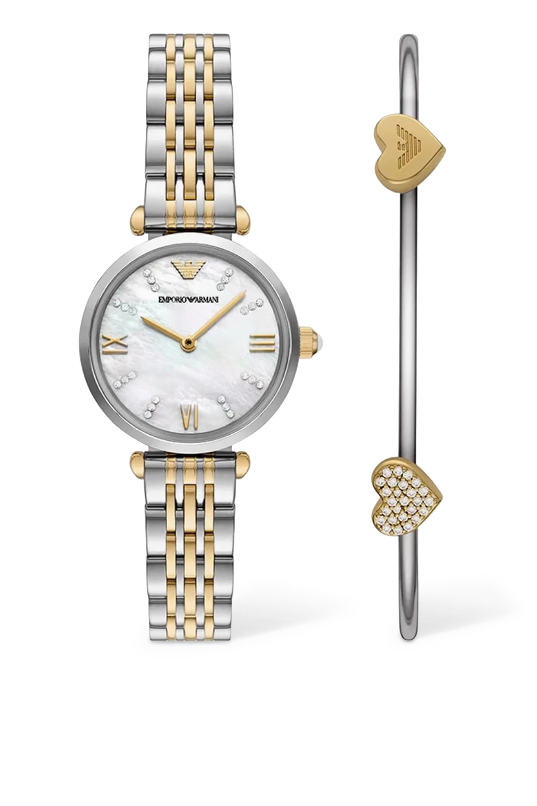 Two-Hand Two-Tone Stainless Steel Watch and Bracelet Set