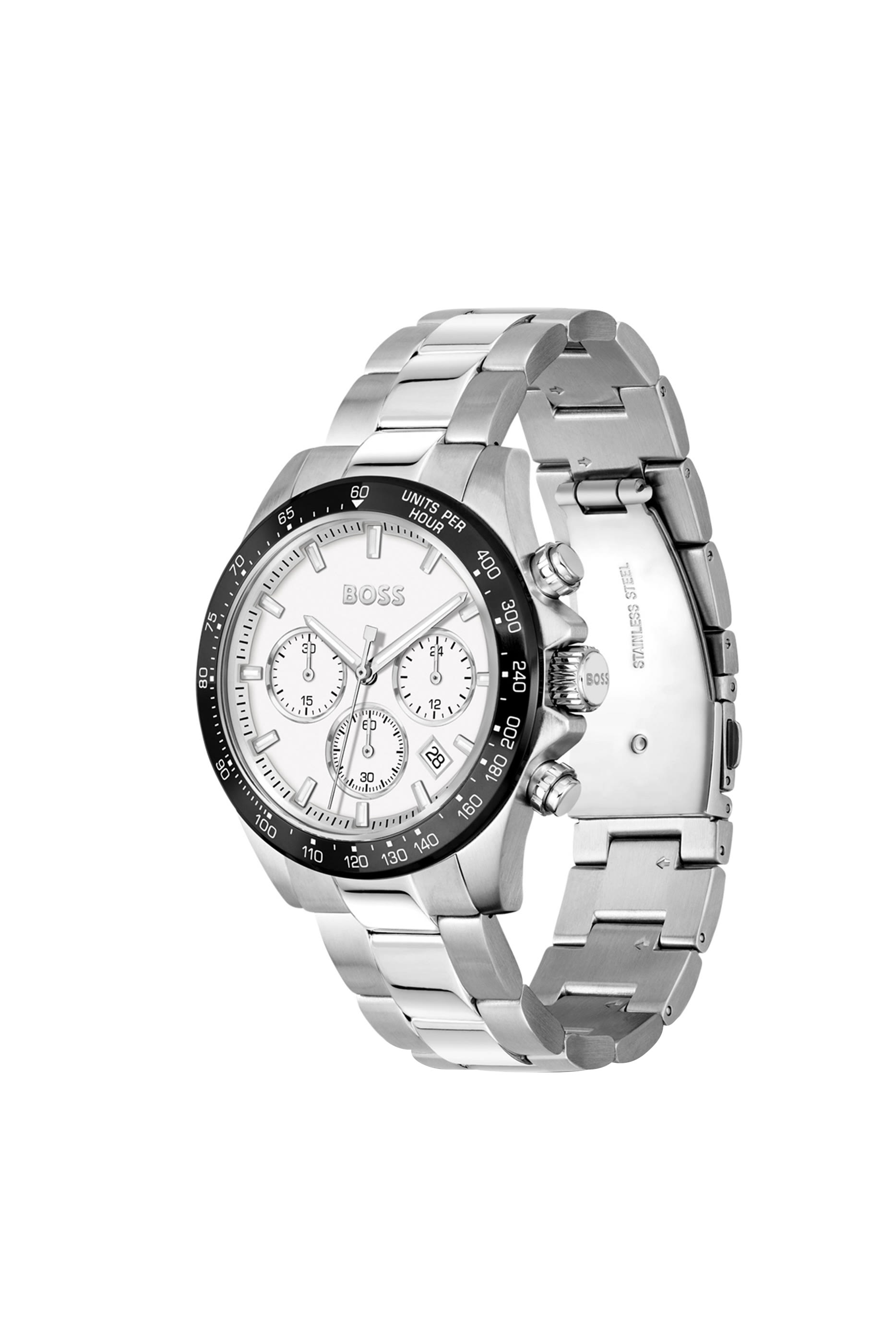Hero Link-Bracelet Chronograph Watch With White Dial