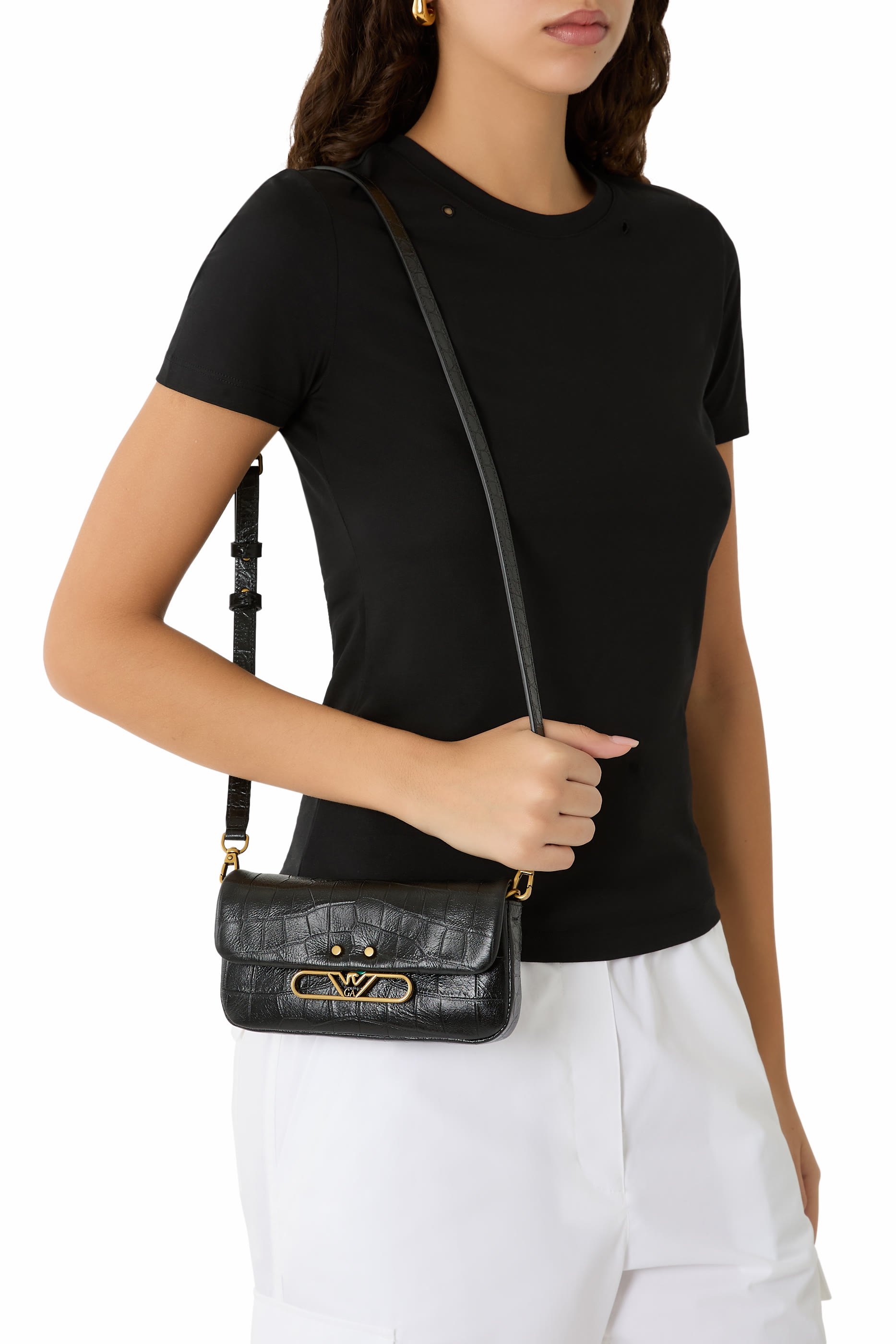  Eagle Logo Crossbody Bag in Croc-Embossed Leather 