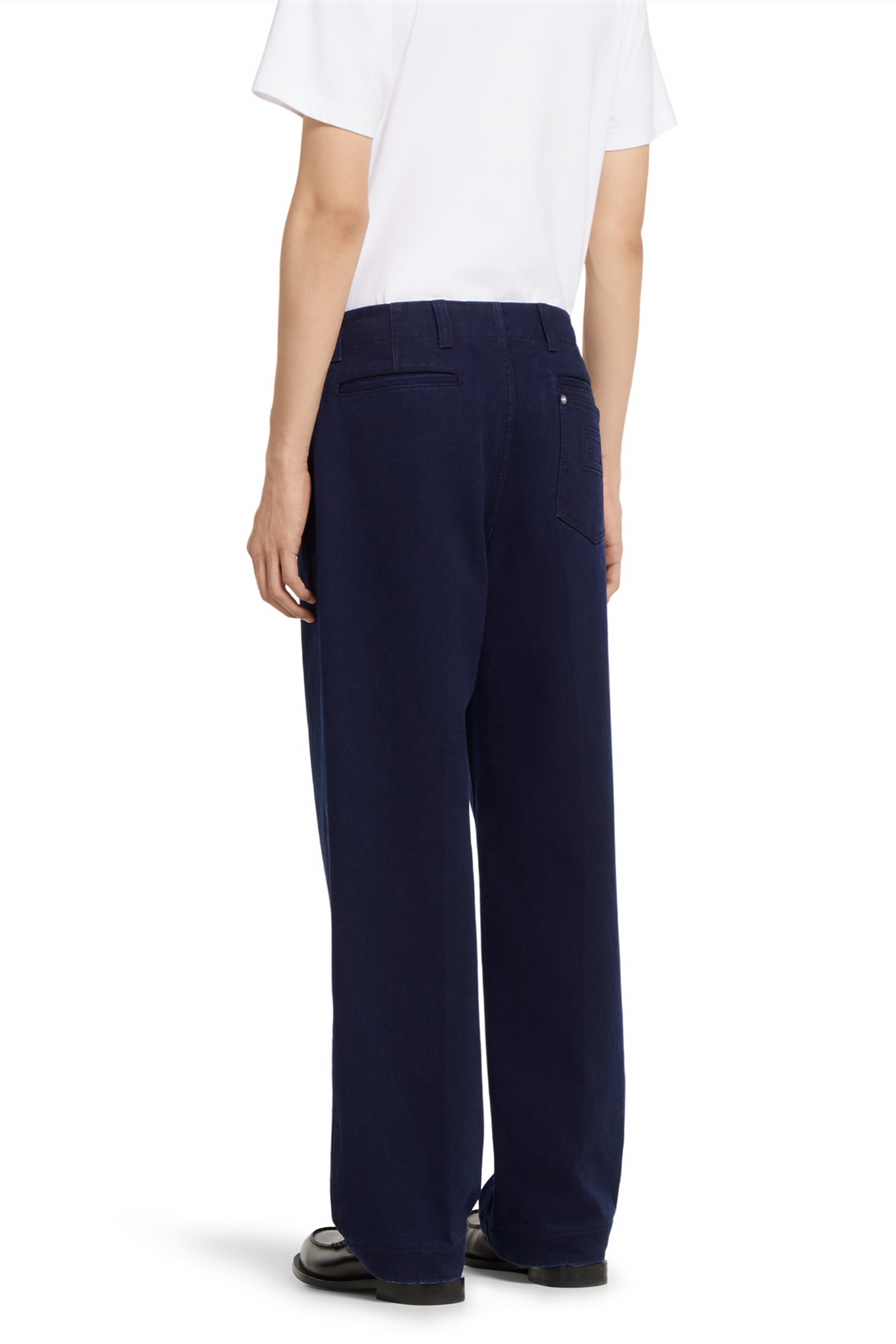 Embossed Label Washed Denim Pants