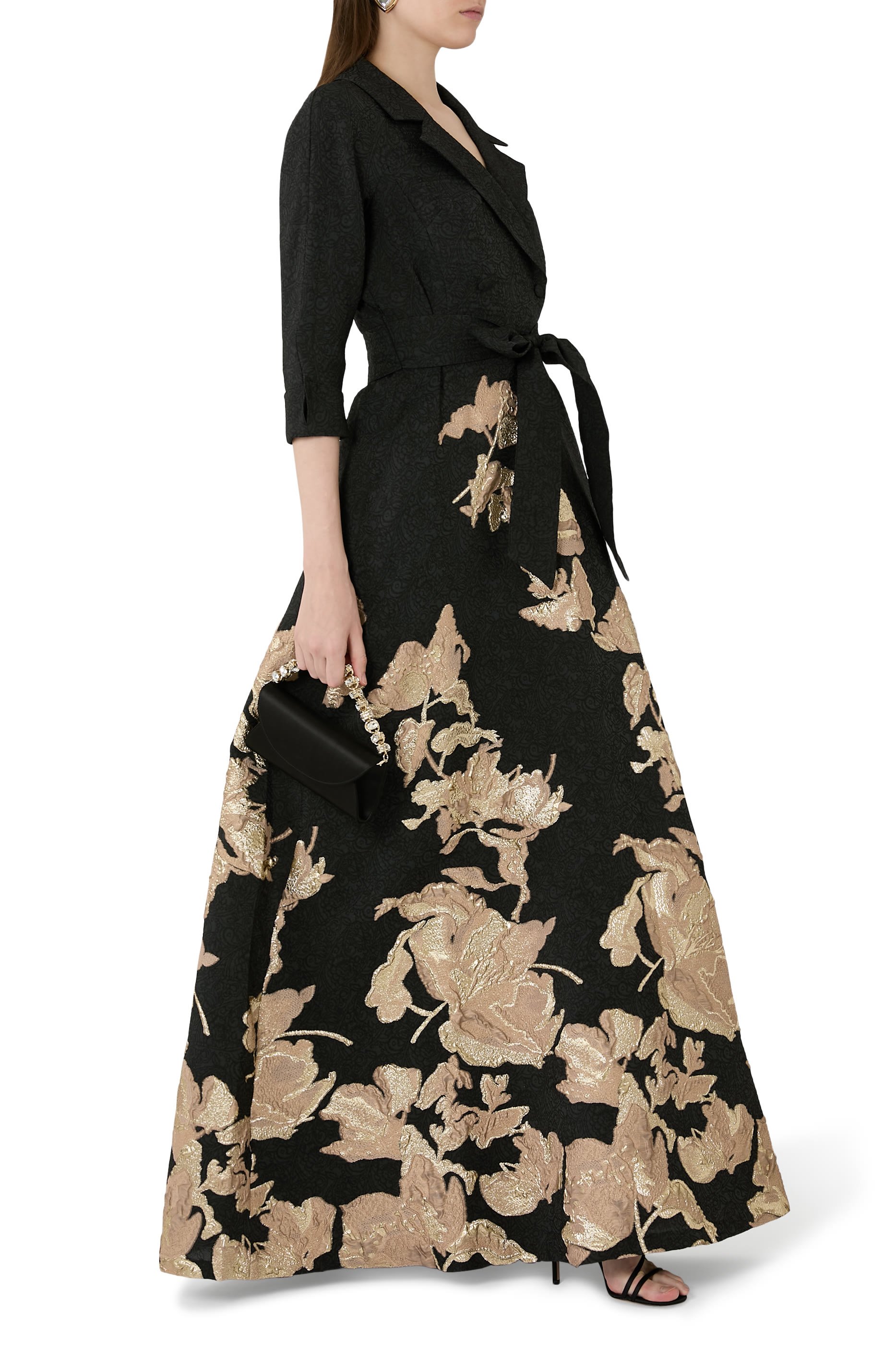 Metallic Jacquard Floral Shirtdress Gown