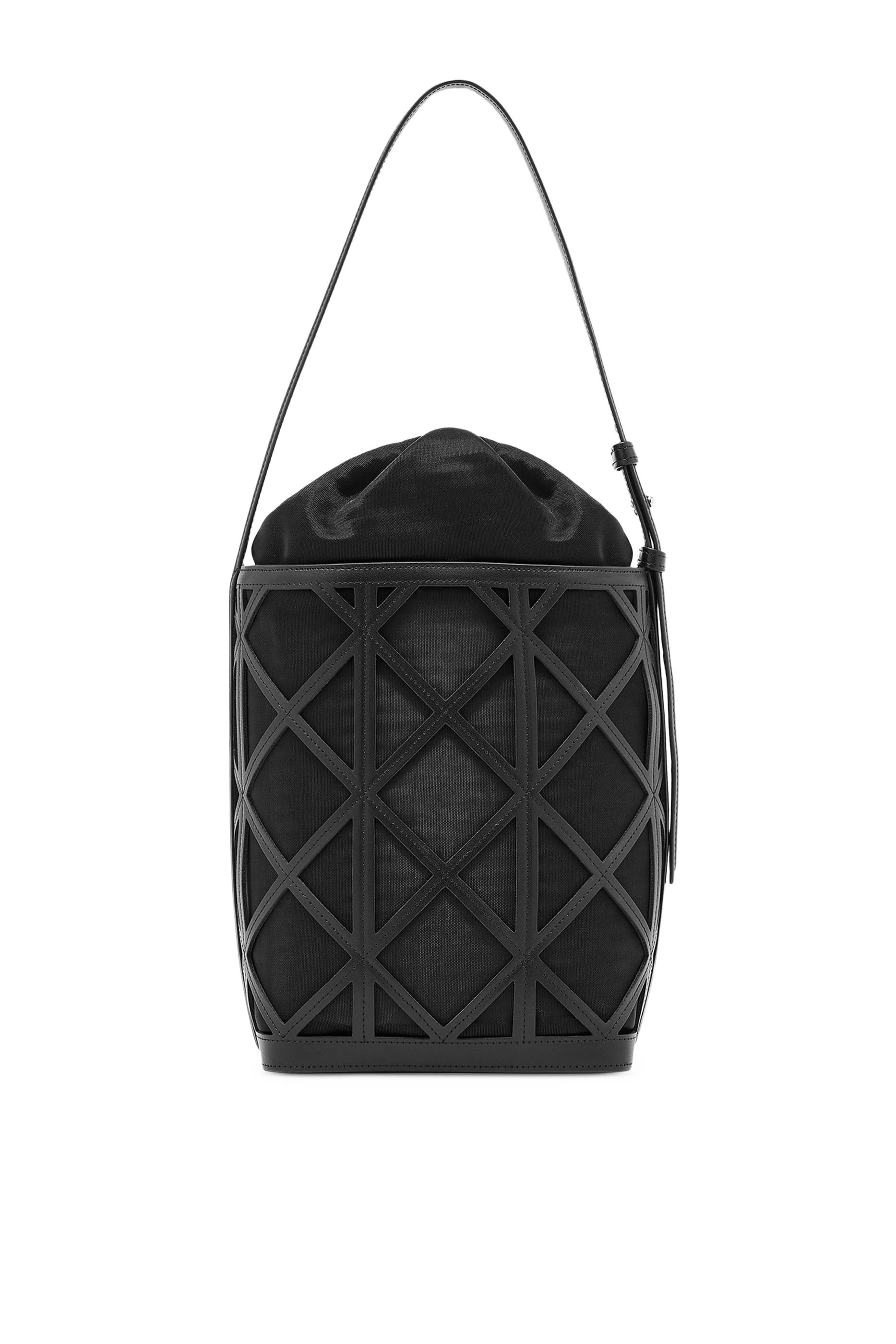 Logo Leather and Mesh Bucket Bag