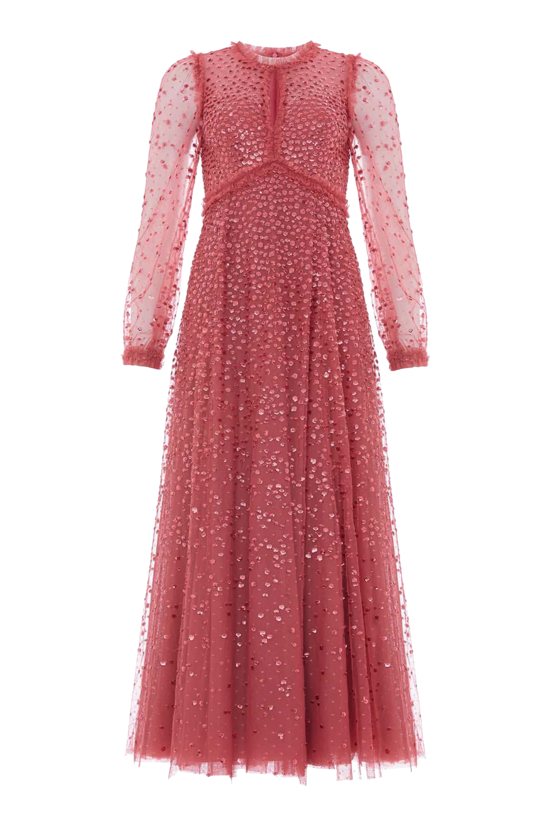  Dappled Sequin Long Sleeve Ankle Gown