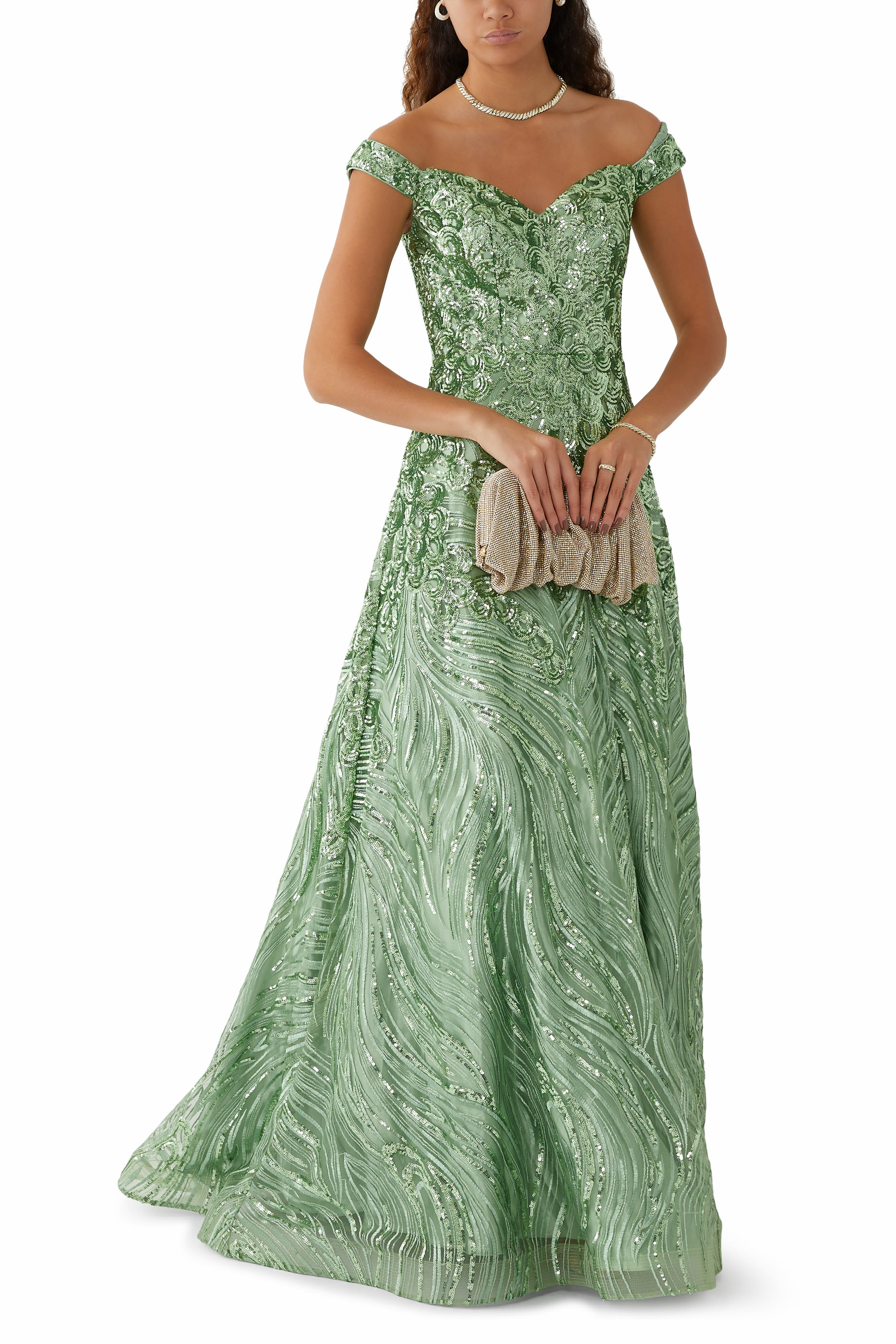 Off the Shoulder Swirl Gown