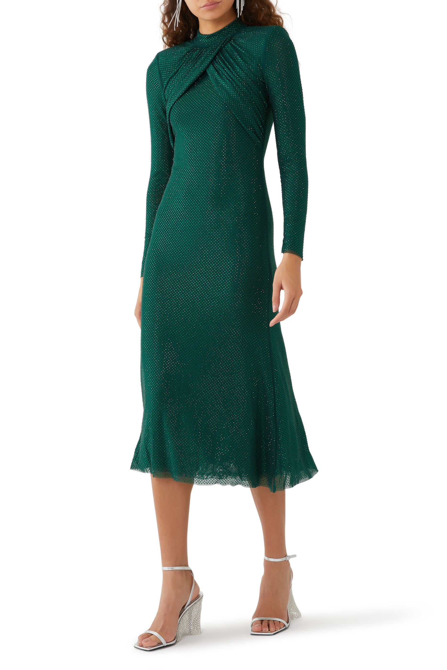 Rhinestone Mesh Midi Dress