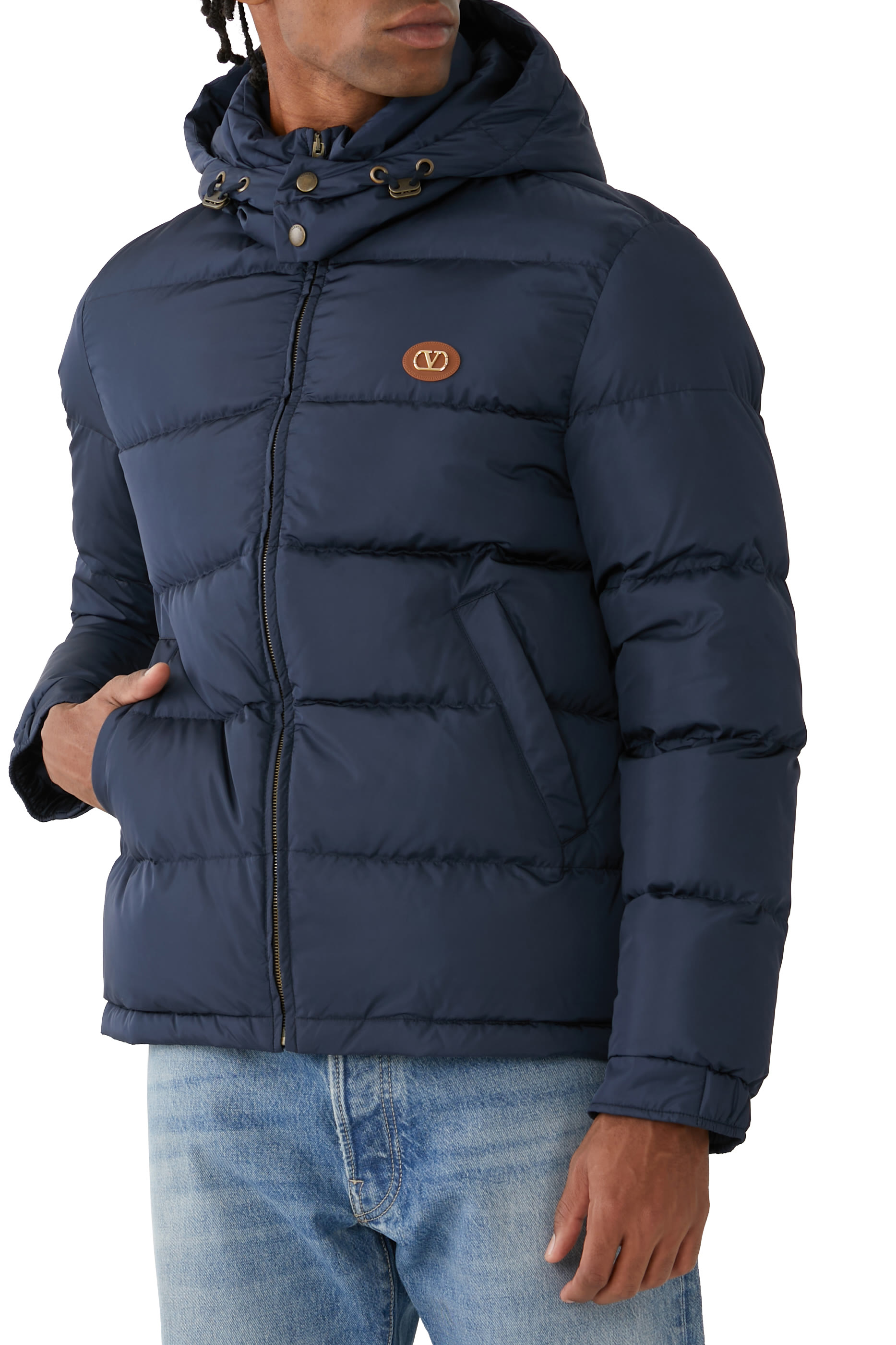 VLogo Patch Nylon Hooded Down Jacket