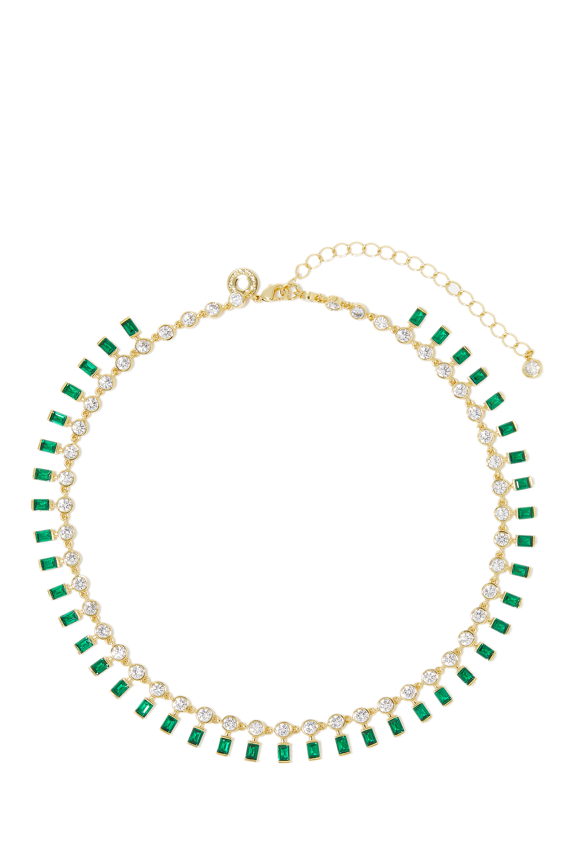 Round Chain Dangle Collar Necklace, Gold-Plated Brass, Emerald & Cubic Zirconia