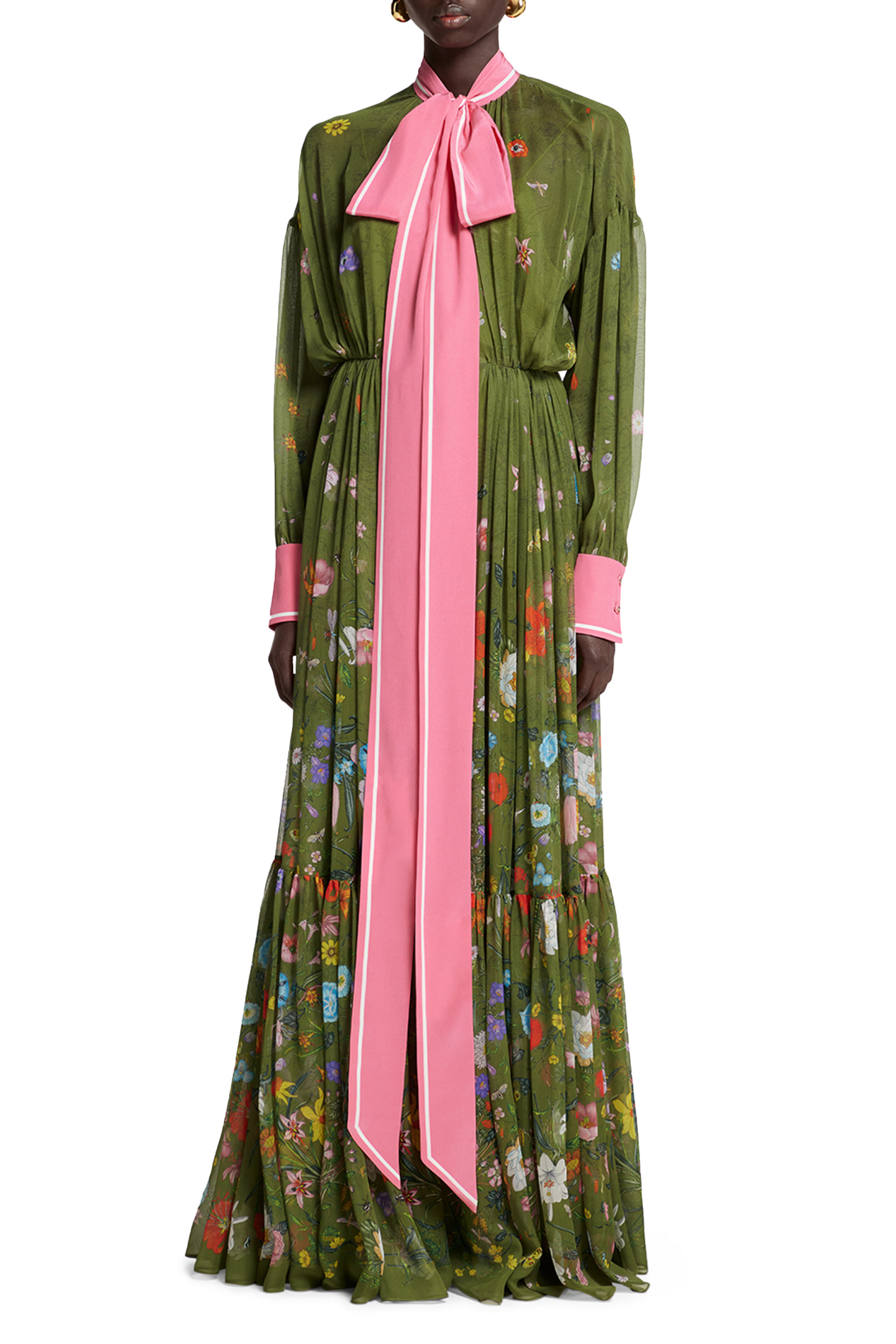 Floral Print Silk Pleated Maxi Dress