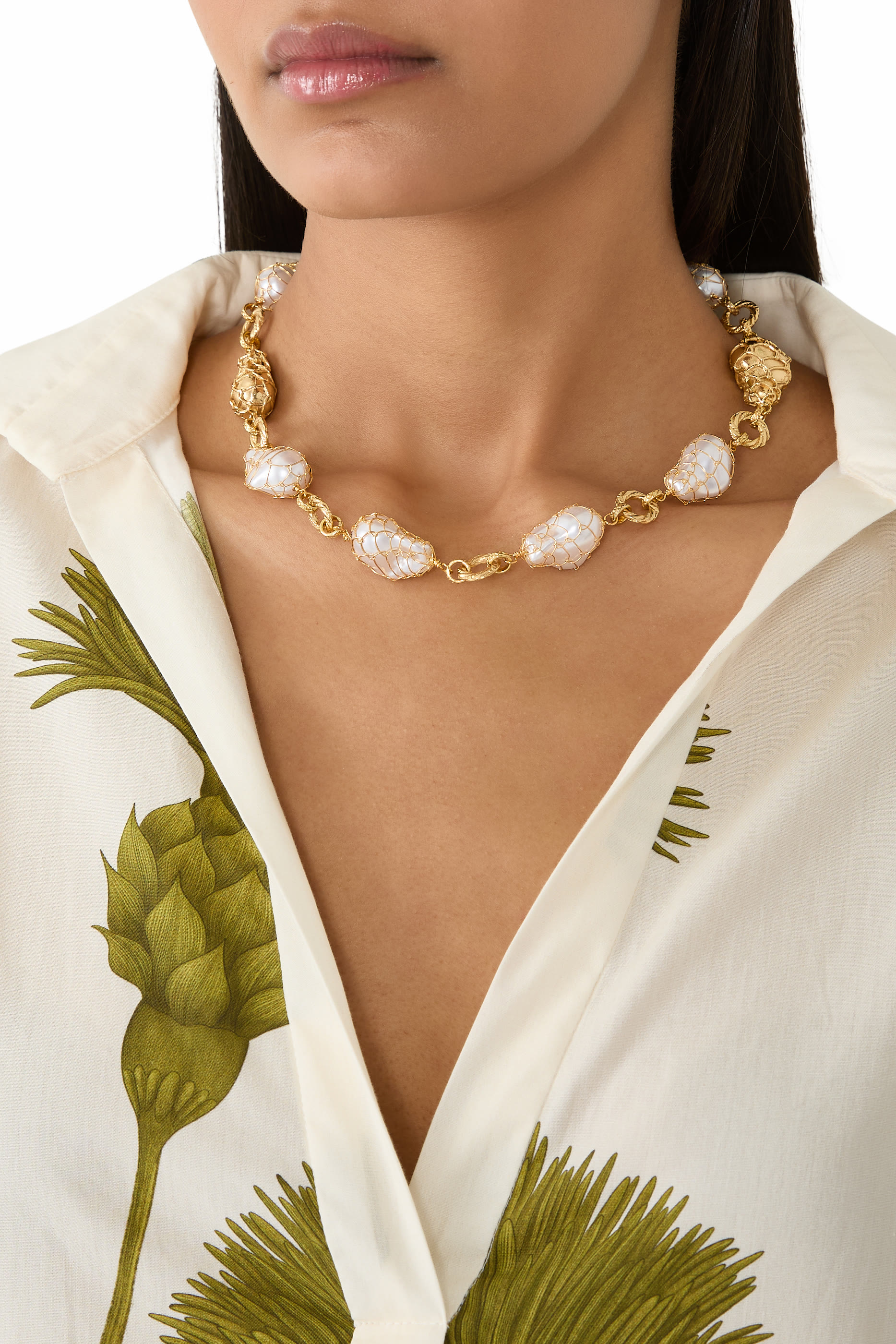  Rainbow Biwa Bis Necklace, Gold-Plated Metal & Pearls 