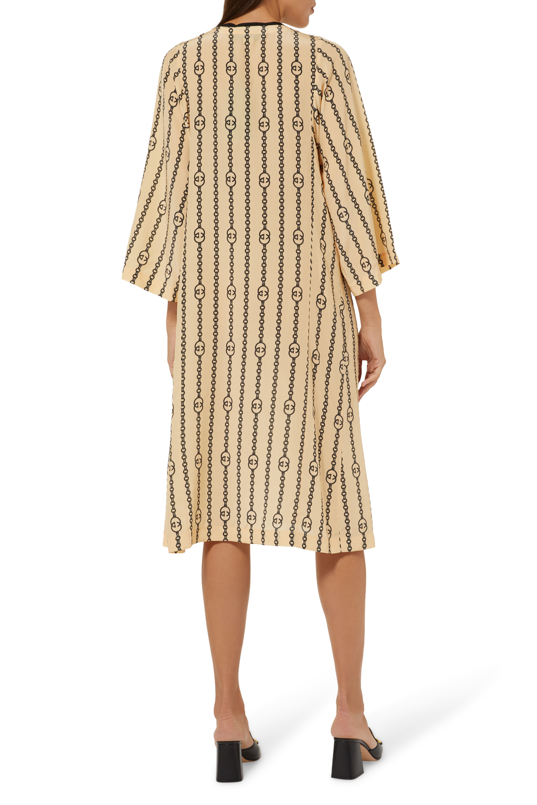 Interlocking G Stripe Chain Print Silk Kaftan