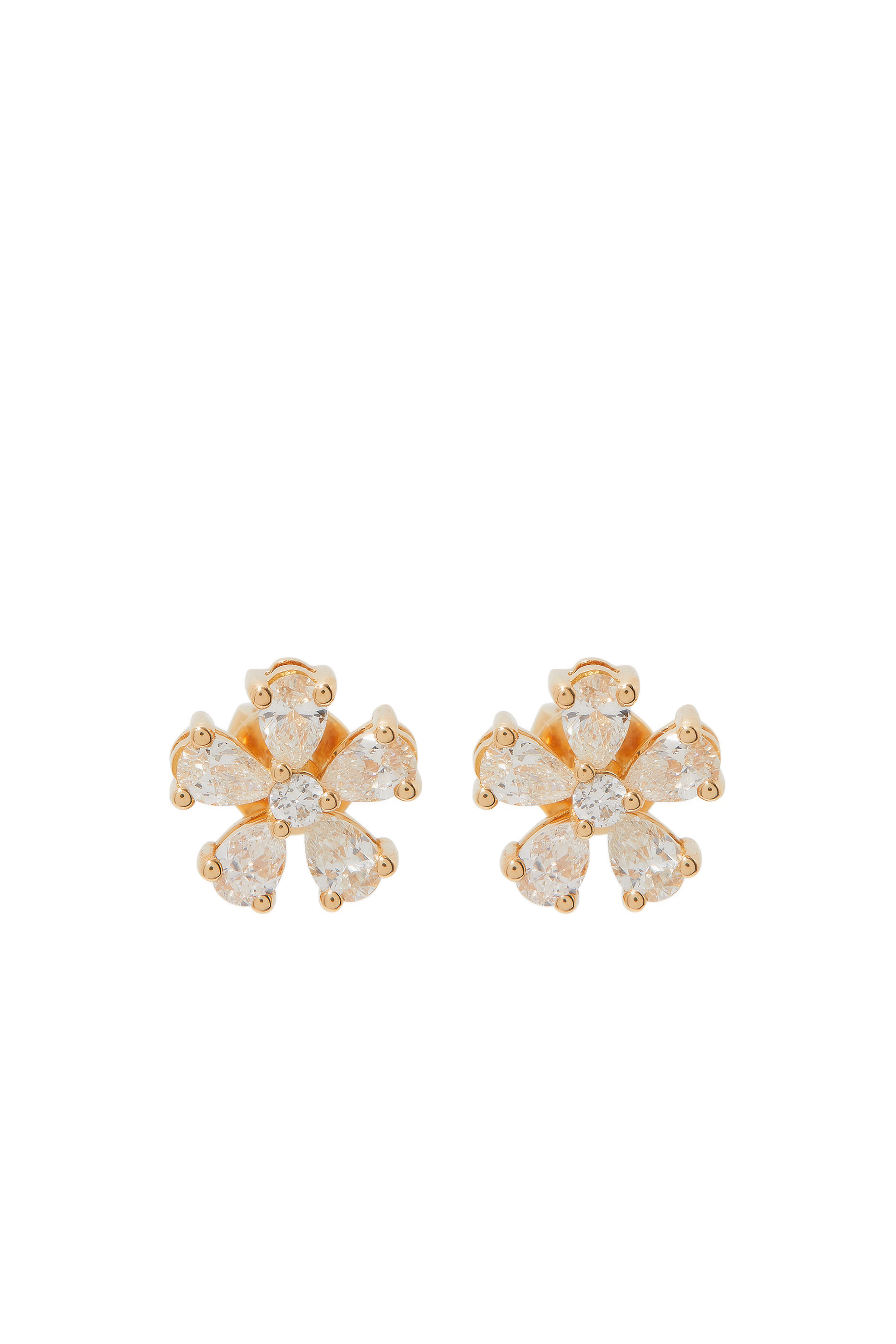 Flower Stud Earrings, 18k Yellow Gold & Diamond
