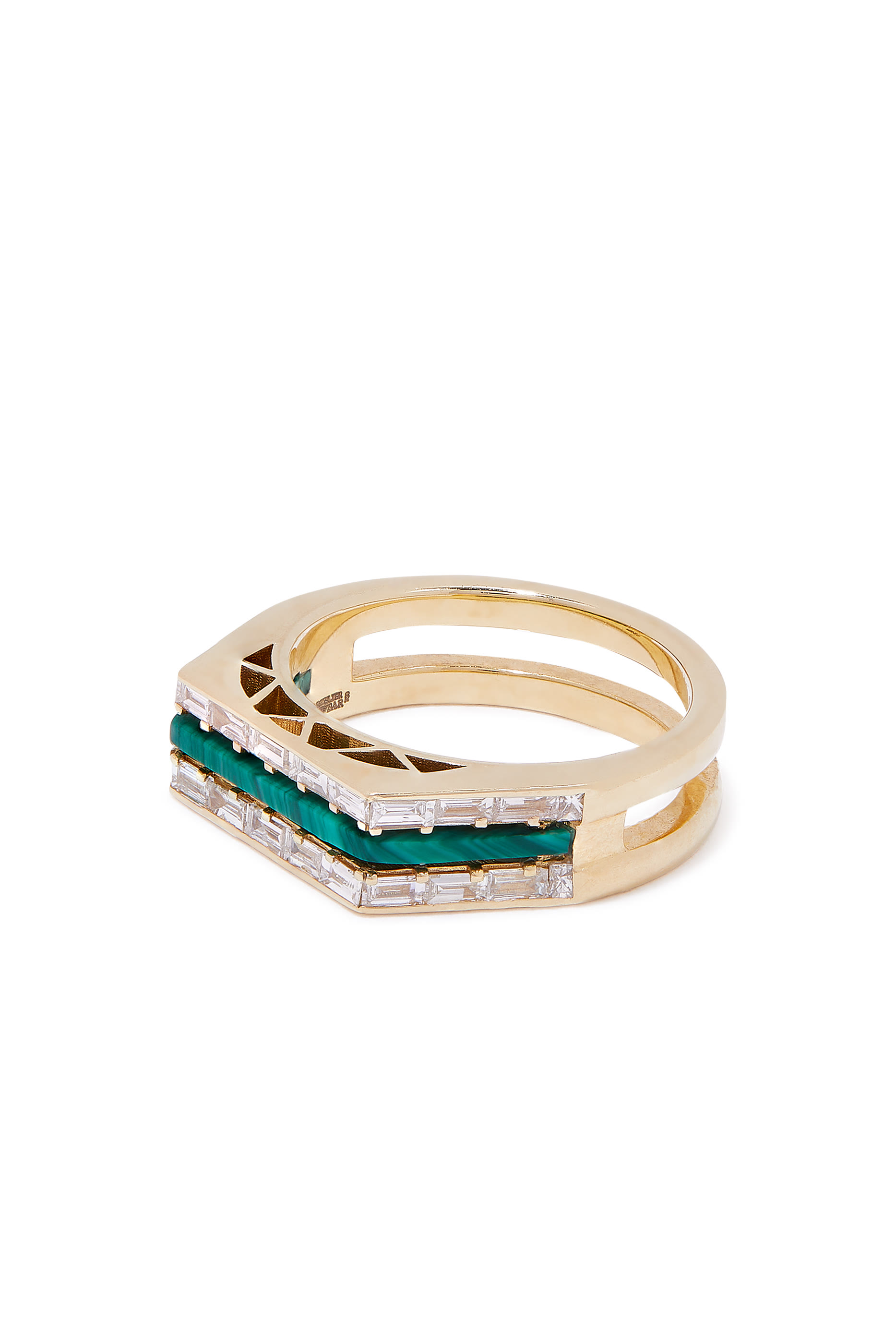 Tania Ring, 18k Yellow Gold with  Malachite and Diamond