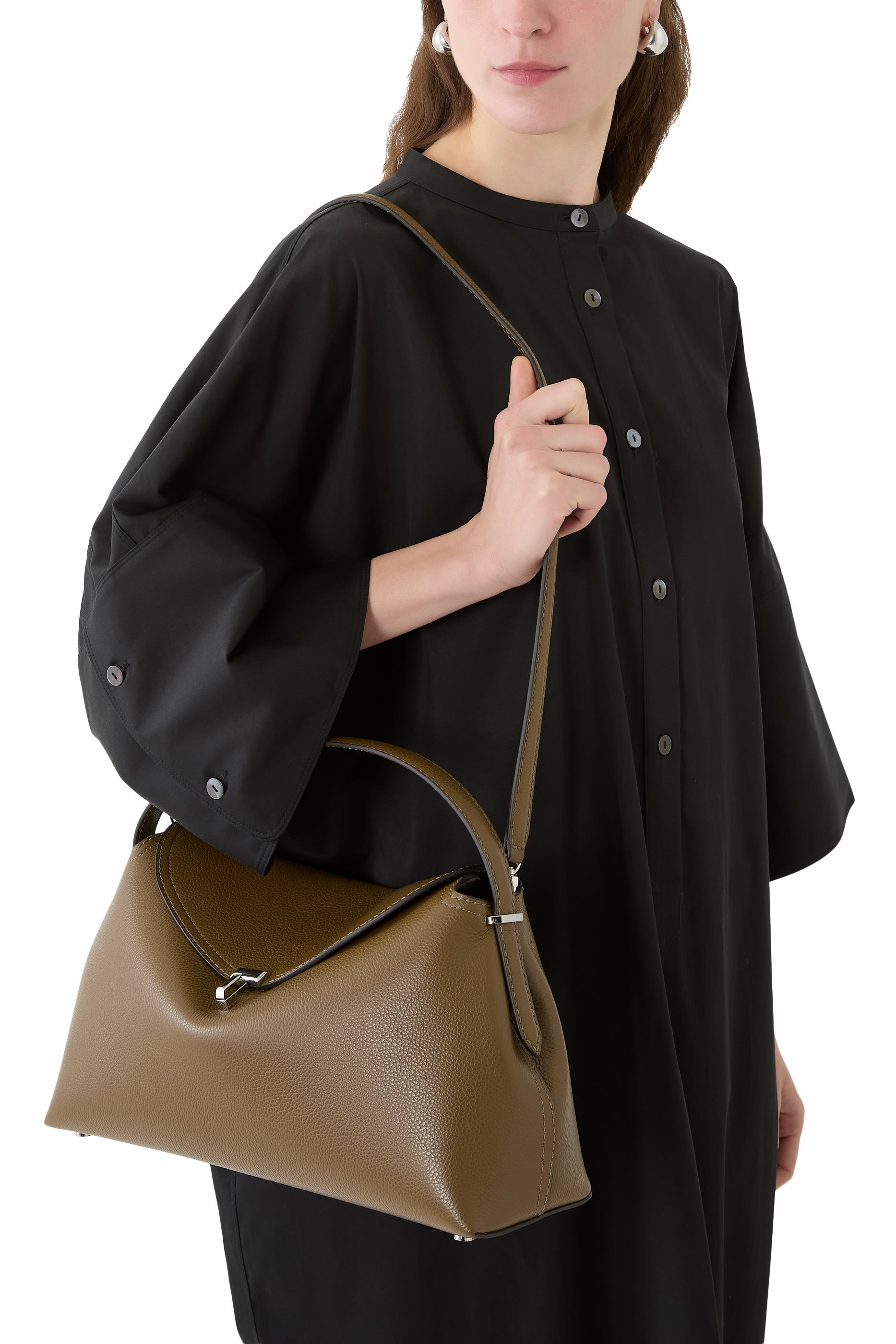 T-Lock Grained Leather Top-Handle Bag