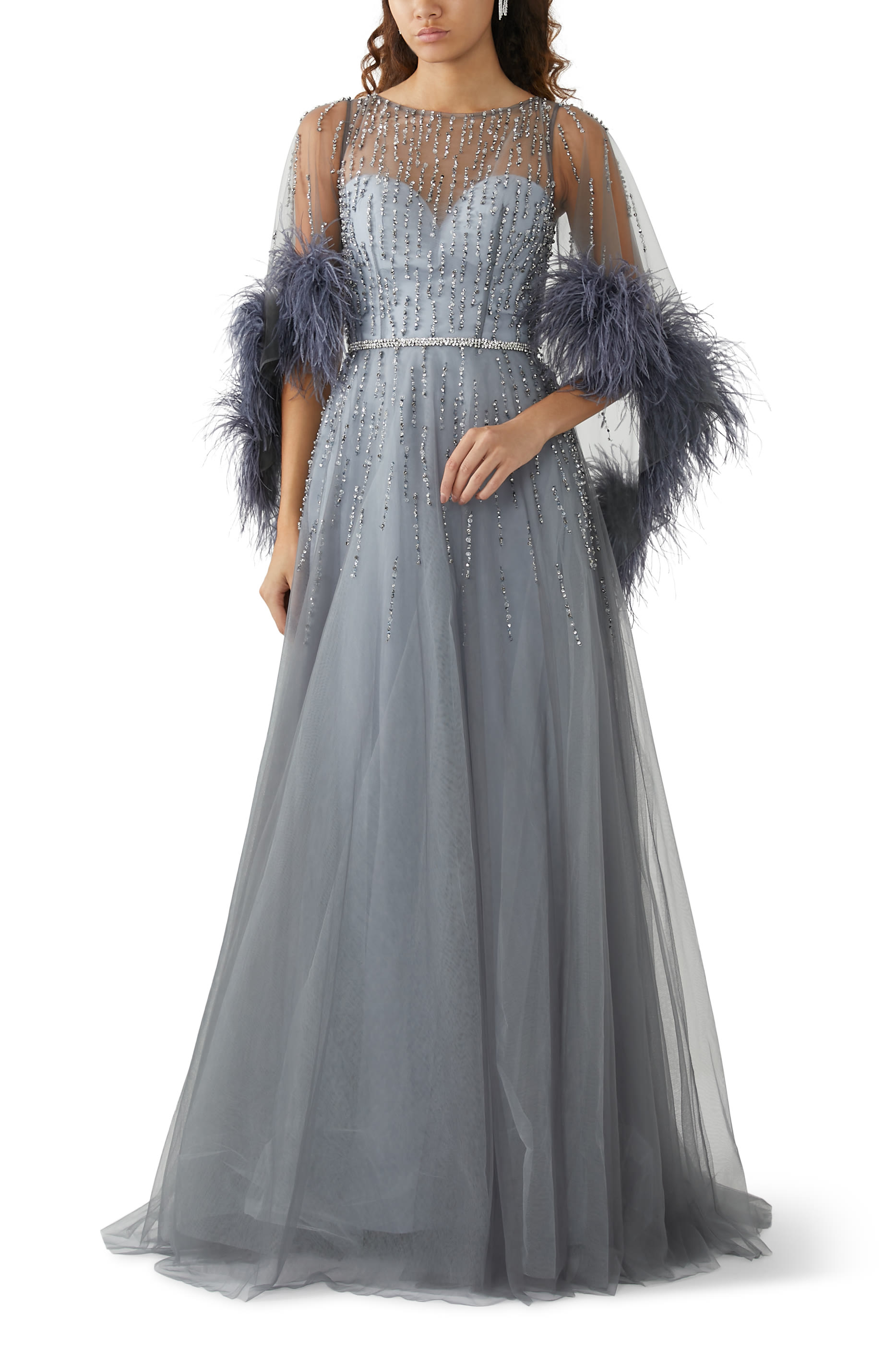 Beaded Feather Embellished Dress