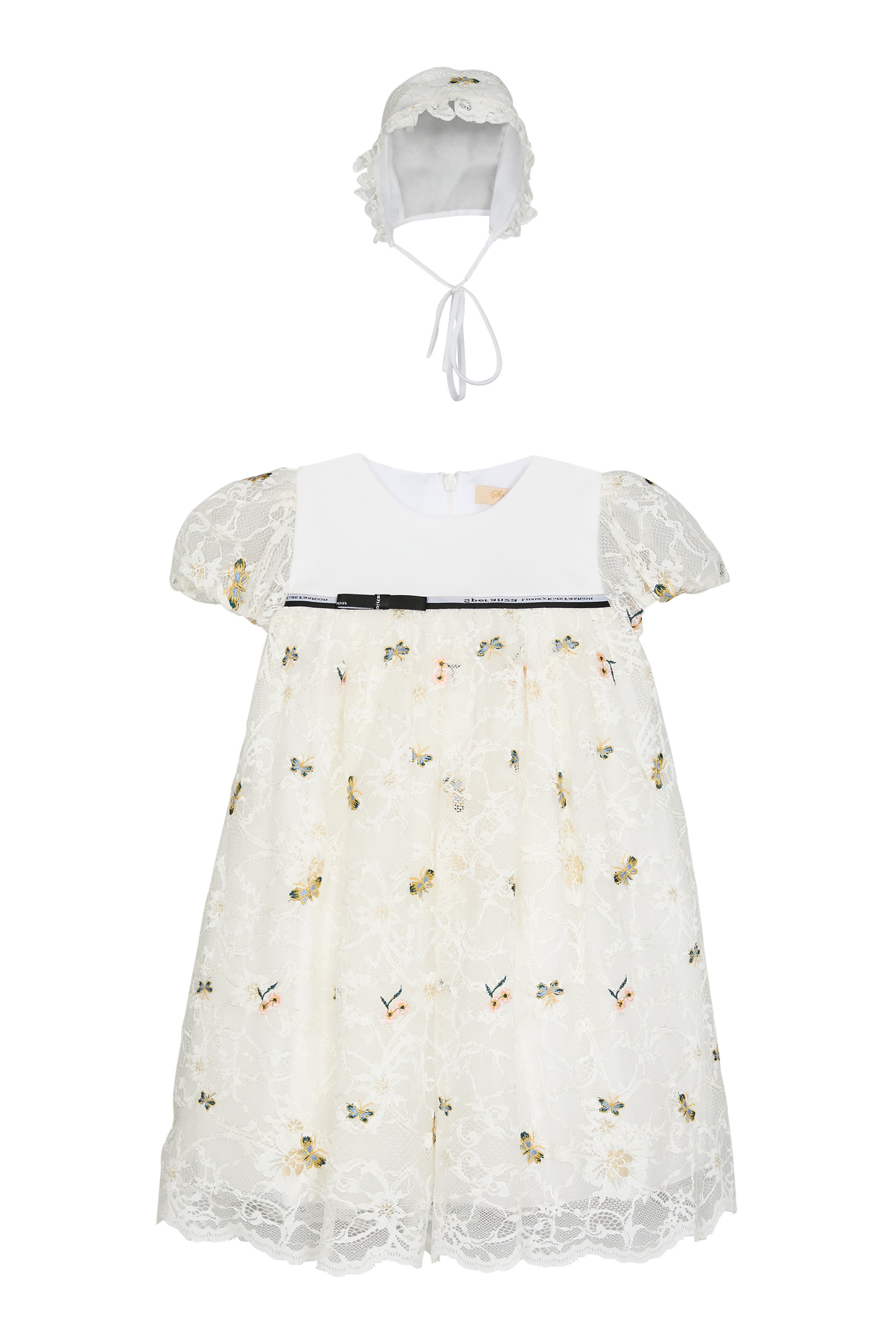 Kids  Lace Butterfly Embroidered Bonnet Dress Set