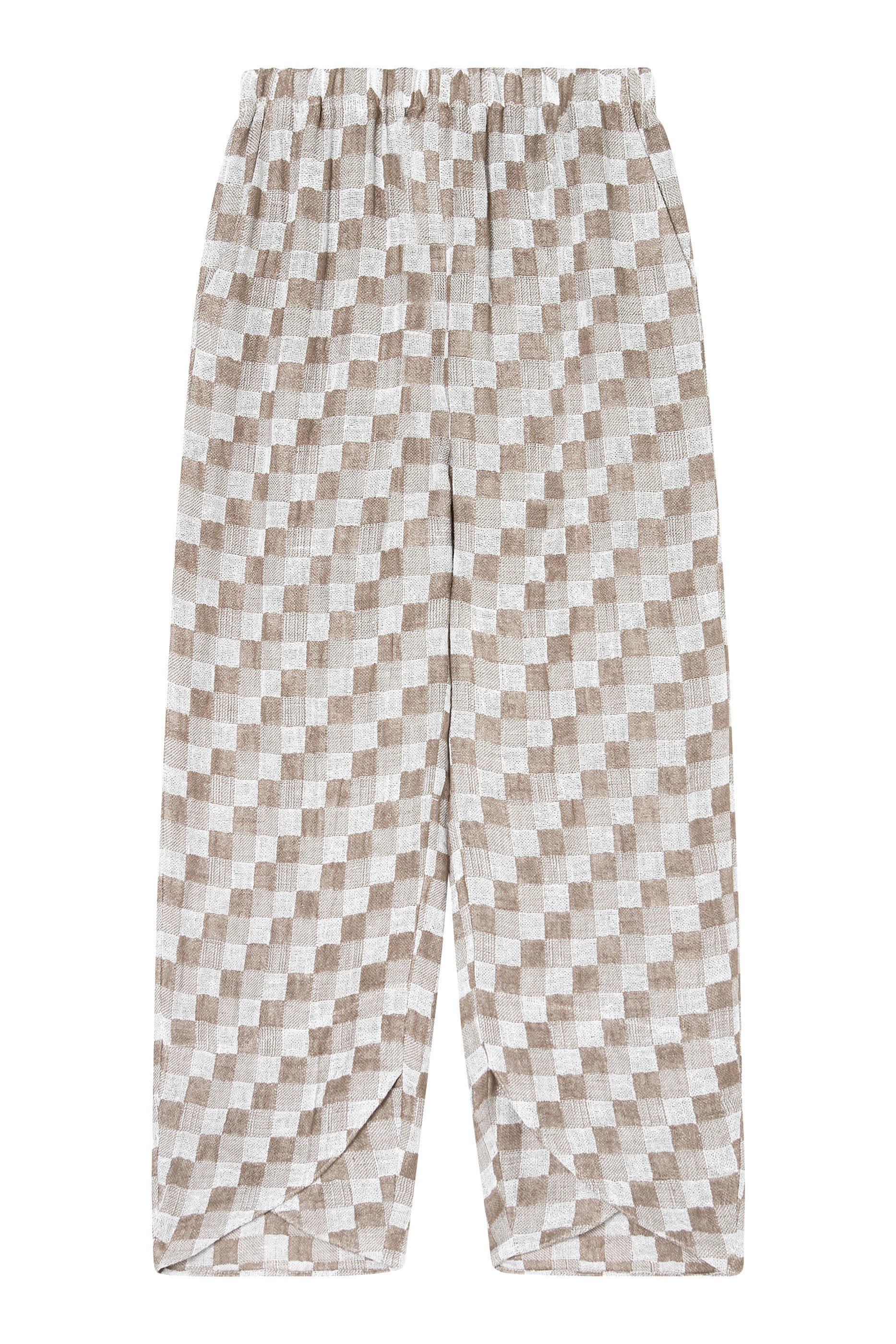 Check Pattern Linen Gauze Wide Trousers