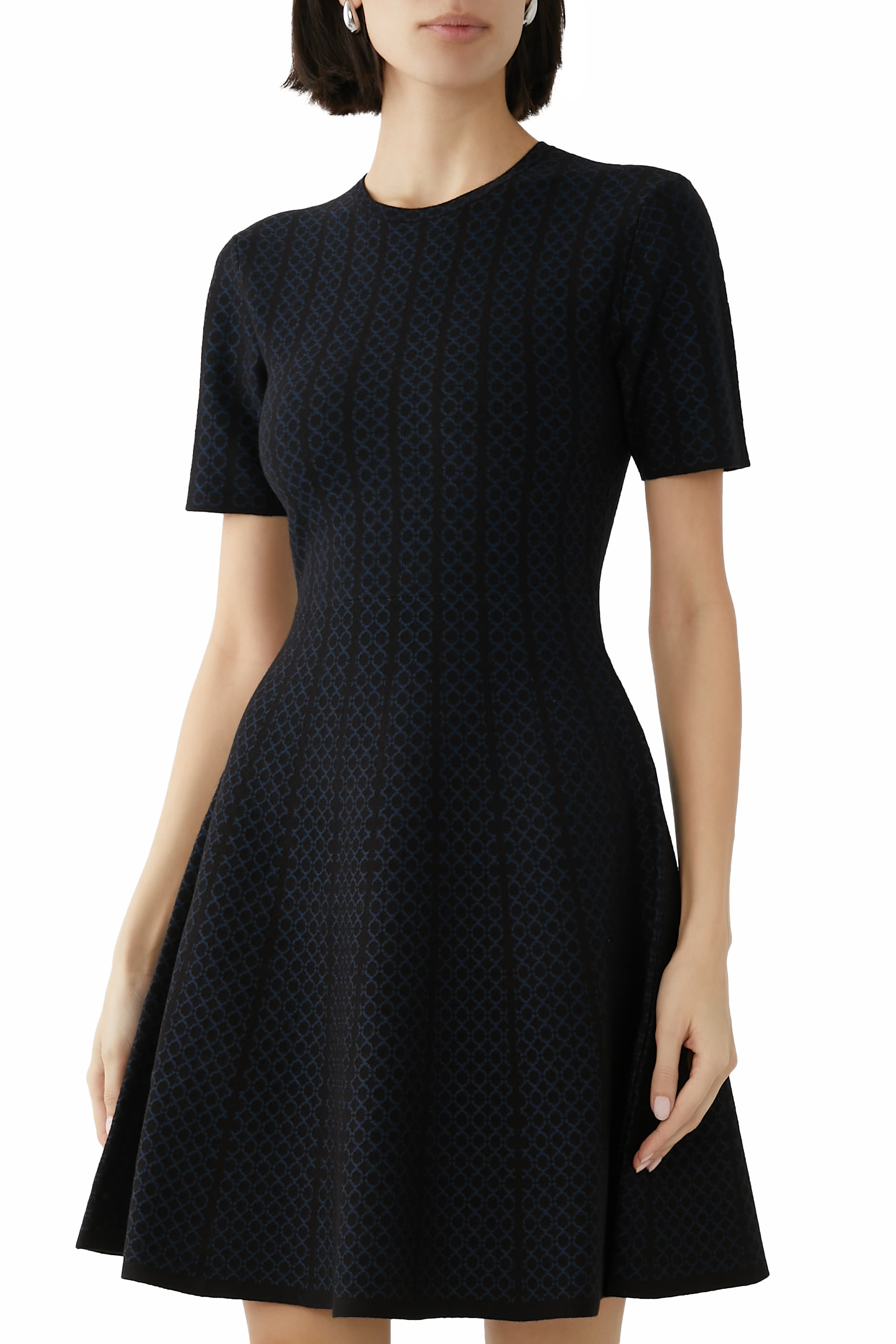 Jacquard Knit Flared Dress