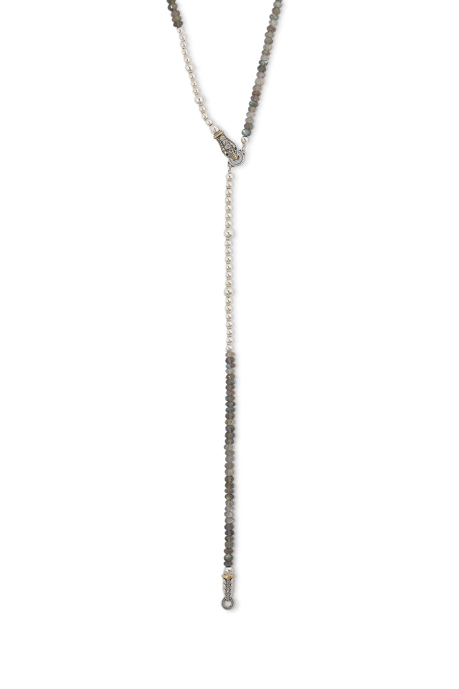 Beaded Snake Necklace, 18K Yellow Gold, Sterling Silver, Green Onyx, Labradorite & Diamonds