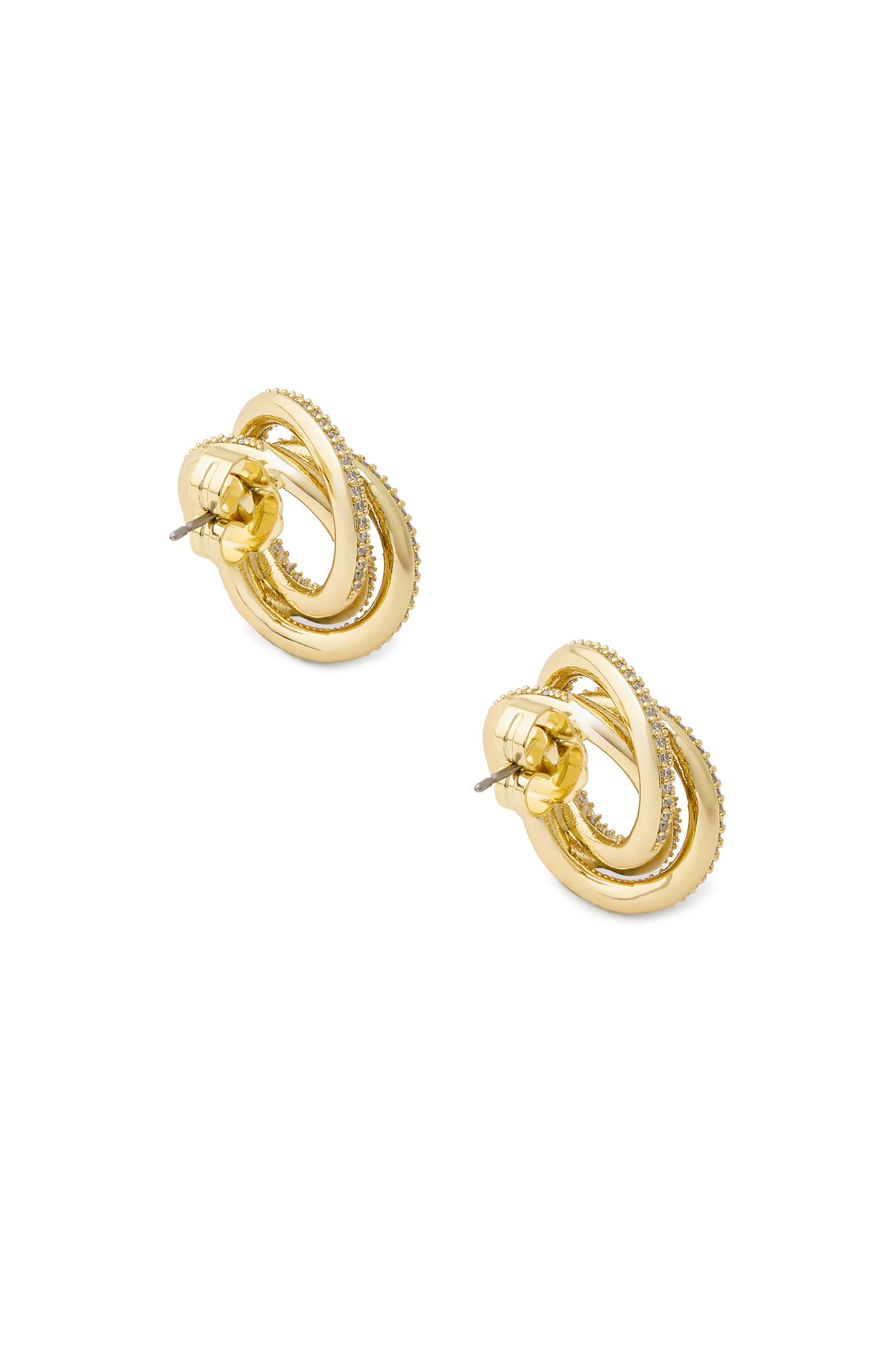 Pav&eacute; Triple Circle Interlocking Earrings, Gold Plated & Cubic Zirconia