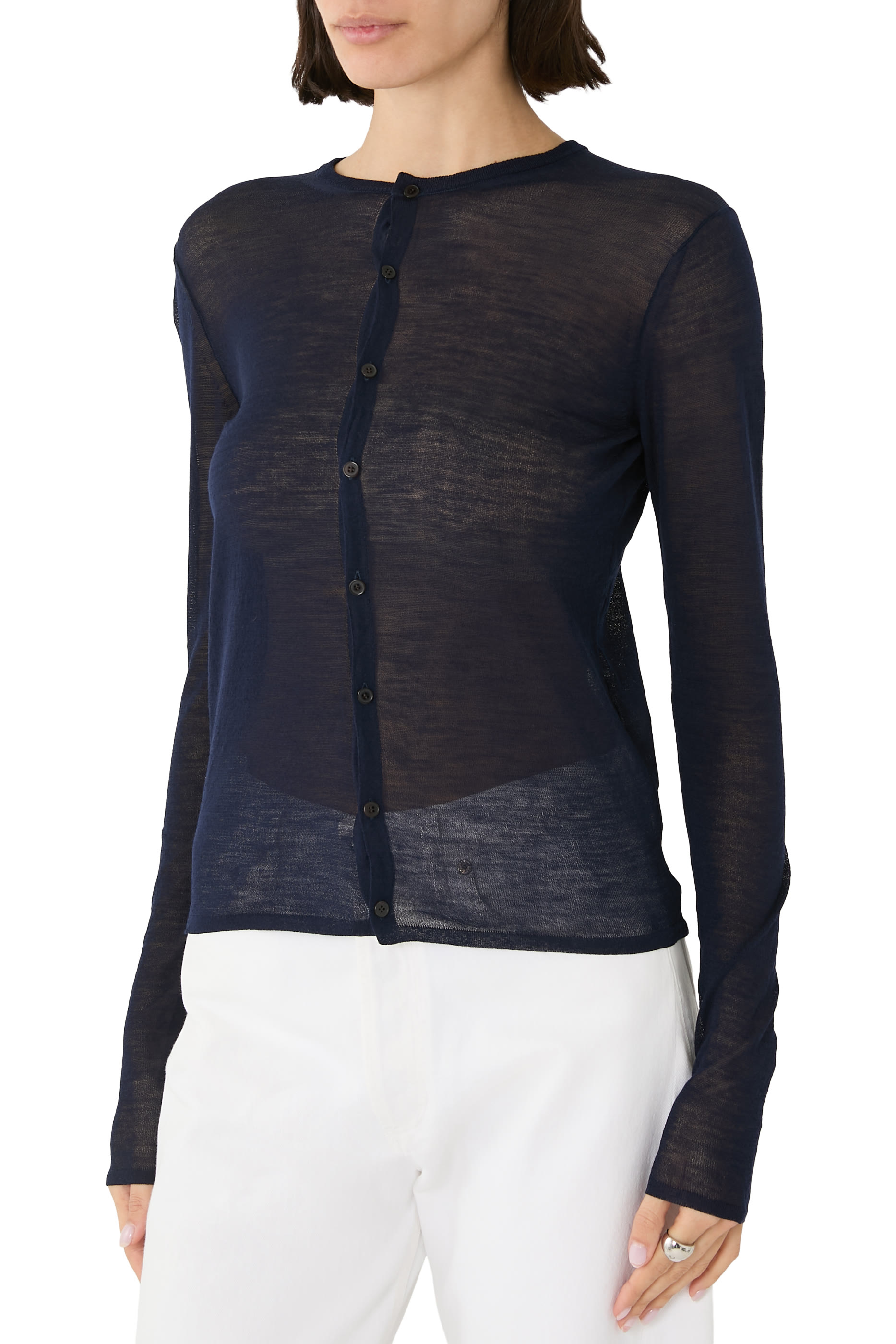 Wrinkled High Gauge Knit Crewneck Cardigan