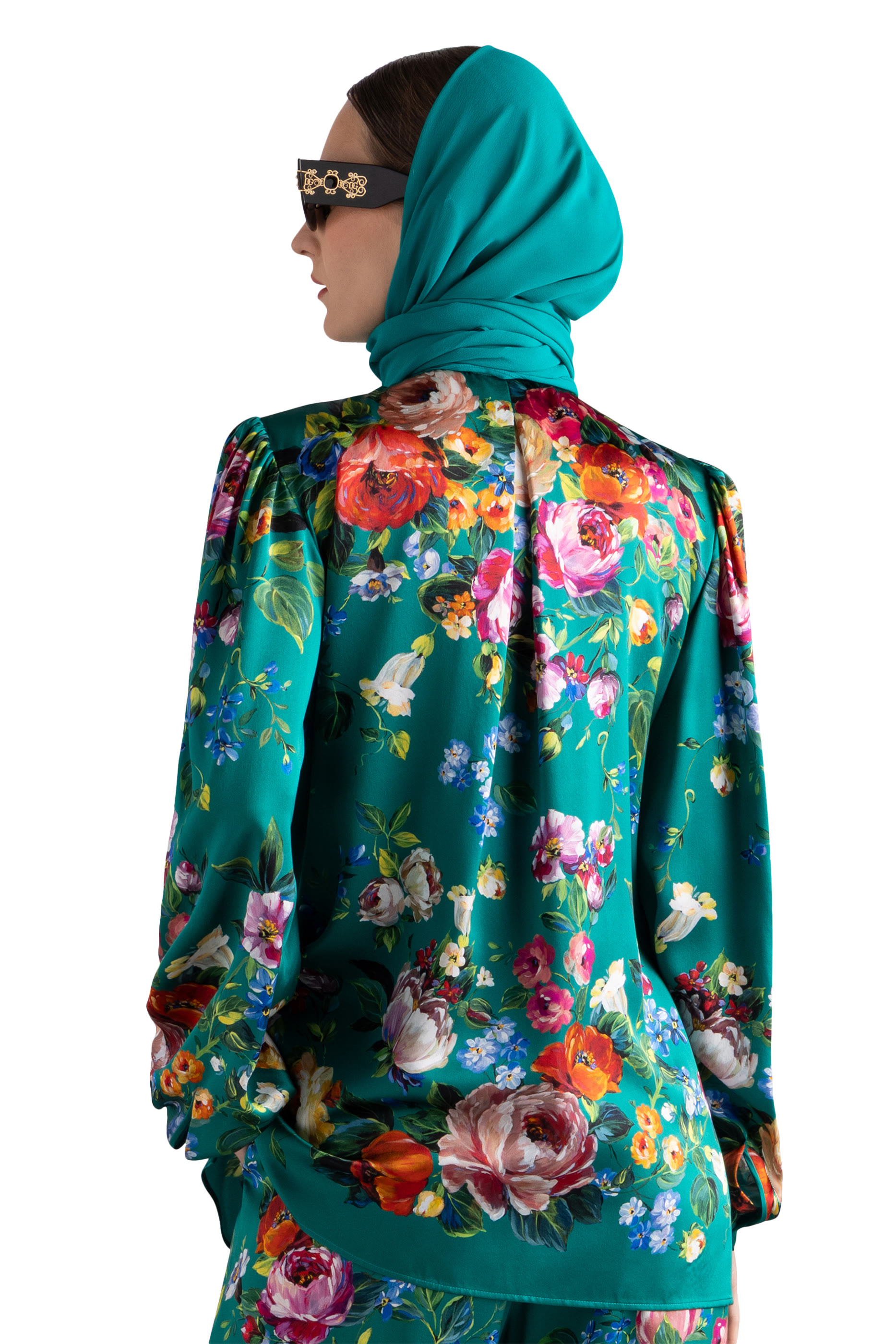 Rose-Print Satin Shirt